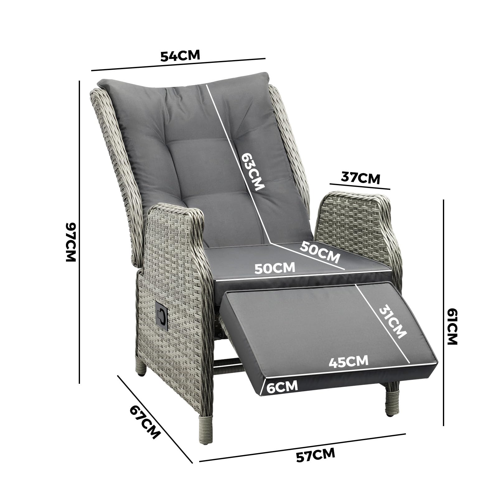 Livisp Recliner Chairs Sun lounge Outdoor Furniture Patio Wicker Sofa Set of 2 - Sunyee