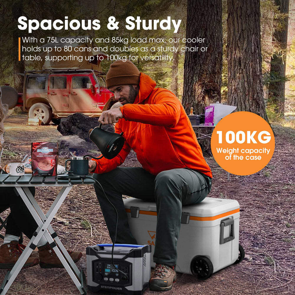 San Hima 75L Cooler Ice Box Portable Trolley For Camping Picnic Heat Retention - Sunyee