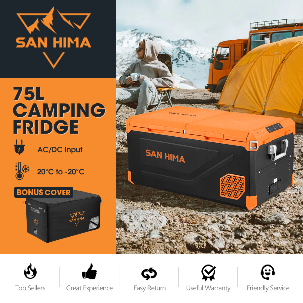 San Hima 75L Portable Camping Fridge Freezer Dual Zone With Insulated Cover - Sunyee