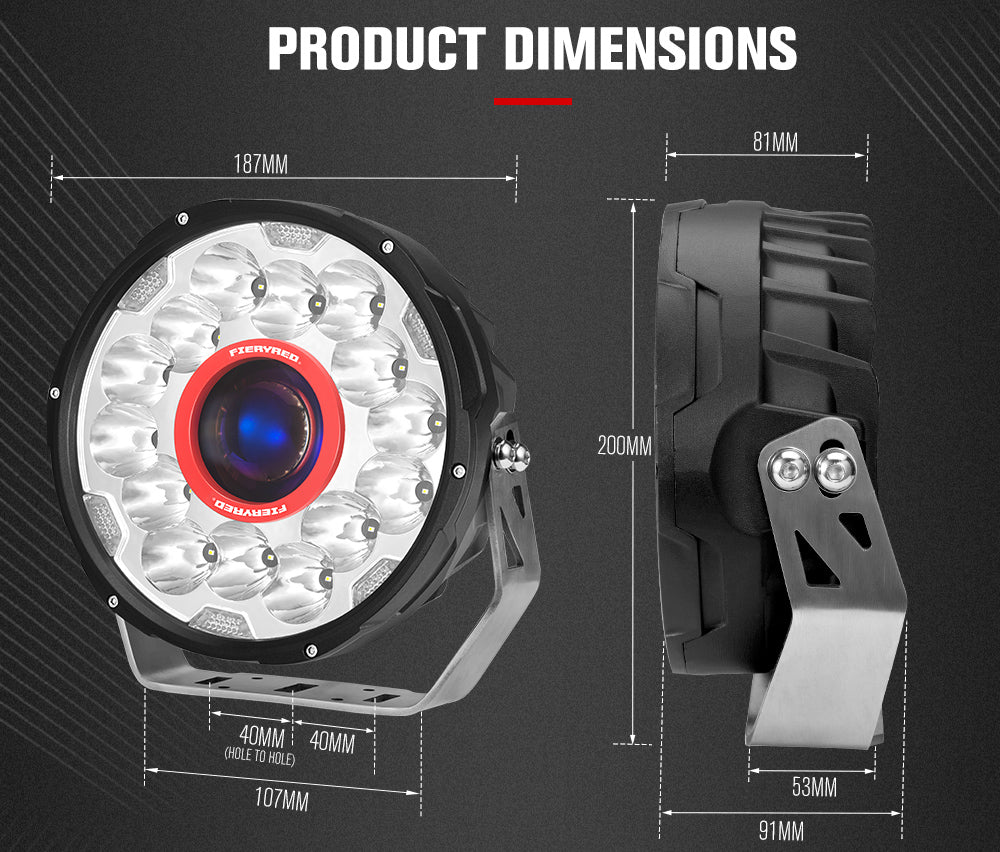 Fieryred 7inch LED Driving Light 1Lux@1,625m (pair) IP67 11,700 (pair) - Sunyee