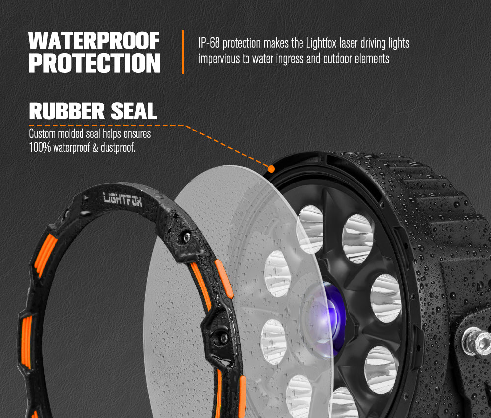 Lightfox 9 inch Osram Laser LED Driving Lights + 40 inch LED Dual Row Light Bar + Wiring Kit - Sunyee