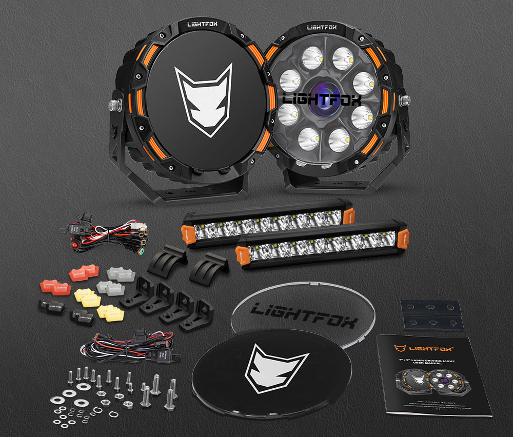 Lightfox 9 inch Osram Laser LED Driving Lights + 8inch LED Light Pods + Wiring Kit - Sunyee