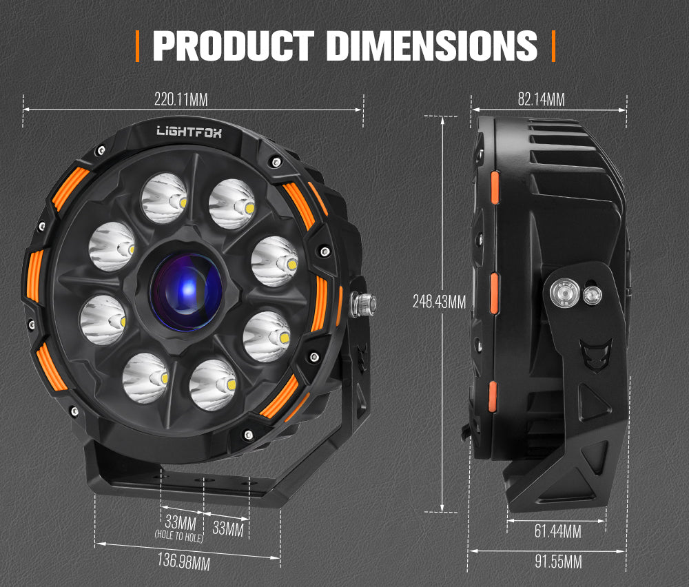 Lightfox 9inch LED Driving Light 1 Lux @ 1,937m IP68 19,478 Lumen - Sunyee