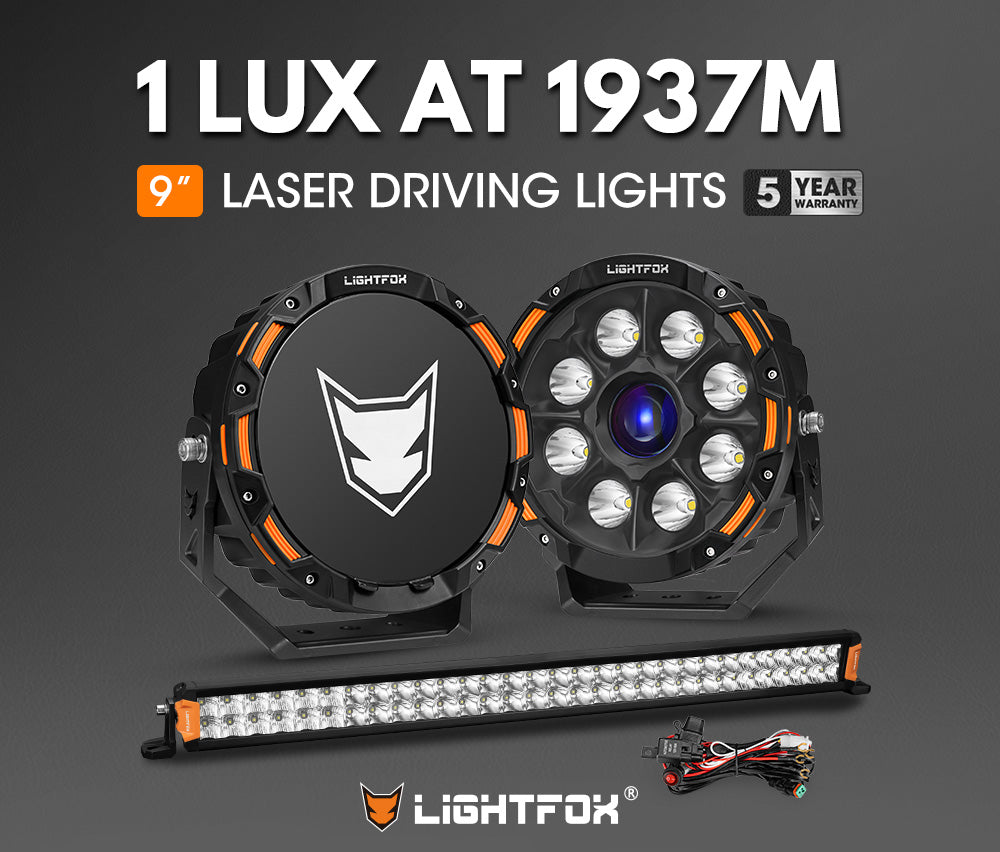 Lightfox 9 inch Osram Laser LED Driving Lights + 30 inch LED Light Bar + Wiring Kit - Sunyee