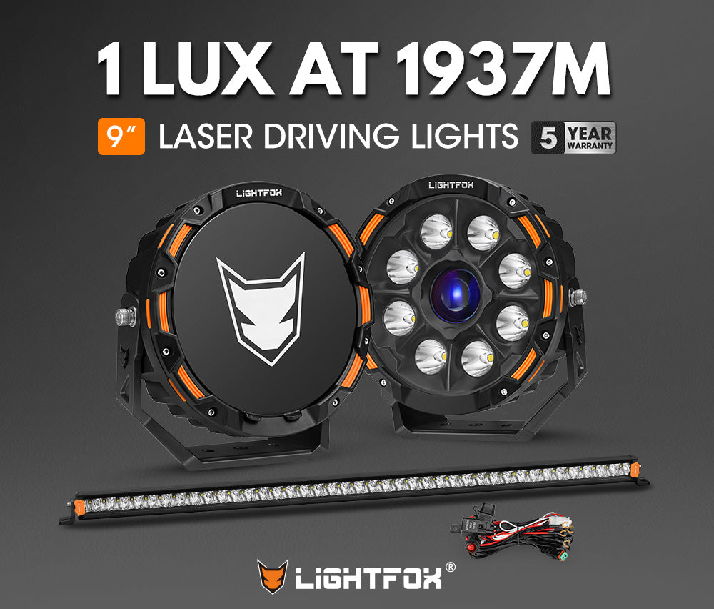Lightfox 9 inch Osram Laser LED Driving Lights + 40 inch LED Light Bar + Wiring Kit - Sunyee