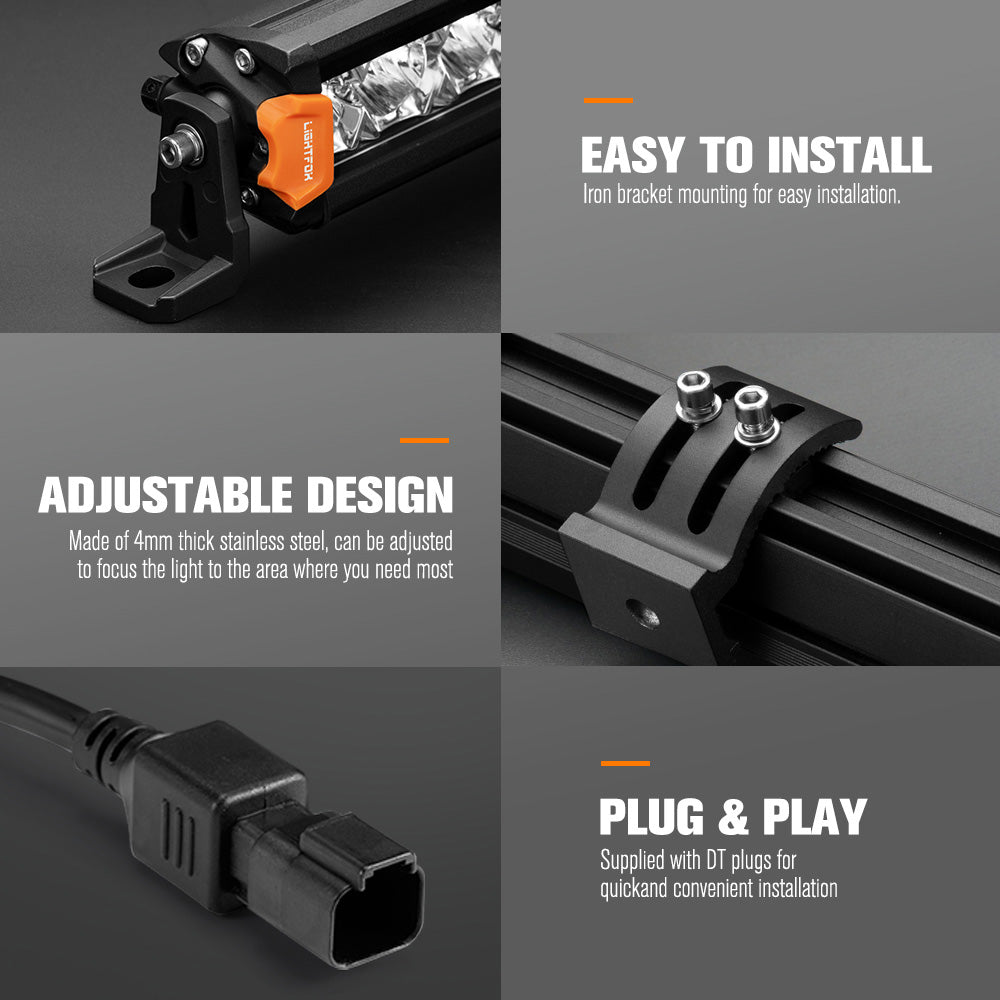 Lightfox 9 inch Osram LED Driving Lights + 40 inch Single Row LED Light Bar + Wiring Kit - Sunyee