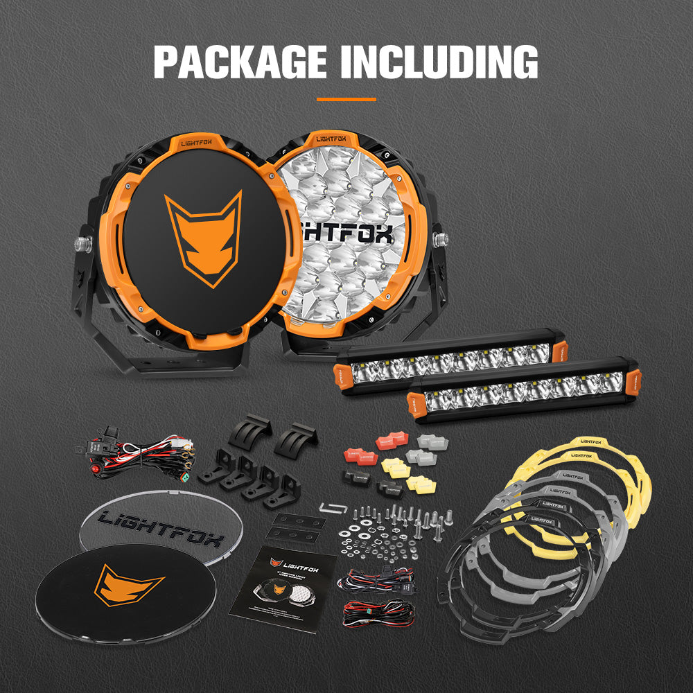 Lightfox Starrix 9 inch Osram LED Driving Lights + 8inch LED Light Pods + Wiring Kit - Sunyee