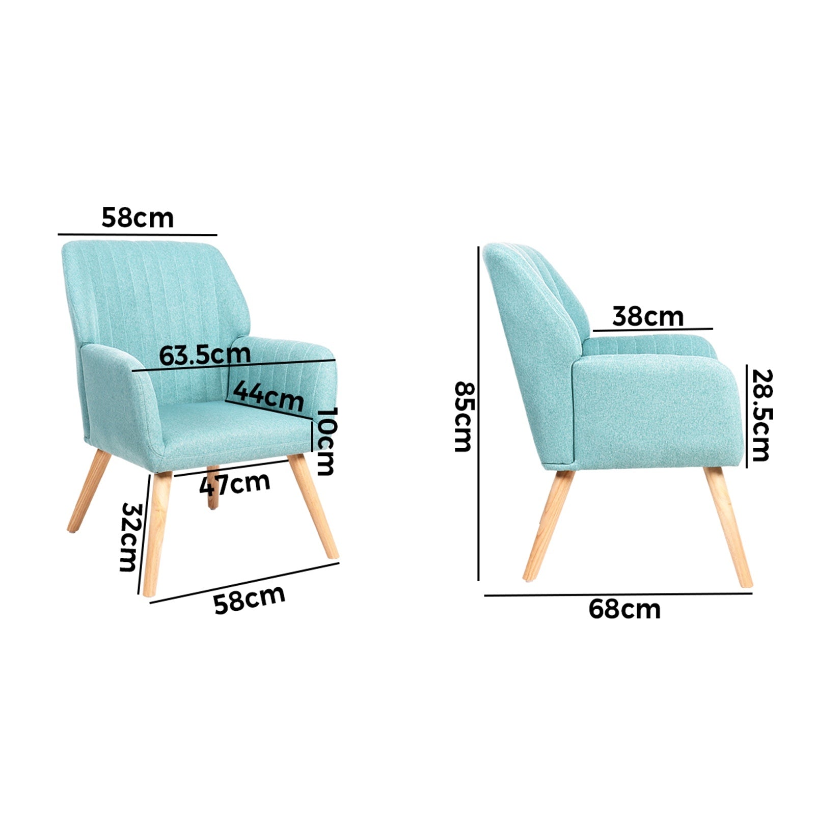 Oikiture Armchair Lounge Sofa Chair Fabric Accent Chairs Armchairs Couches Blue - Sunyee