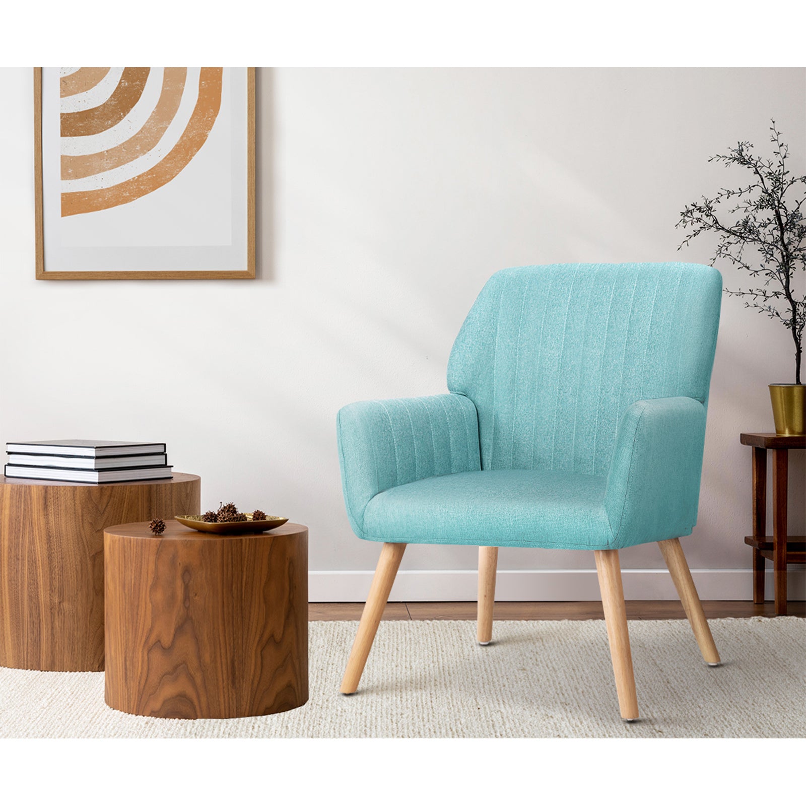 Oikiture Armchair Lounge Sofa Chair Fabric Accent Chairs Armchairs Couches Blue - Sunyee