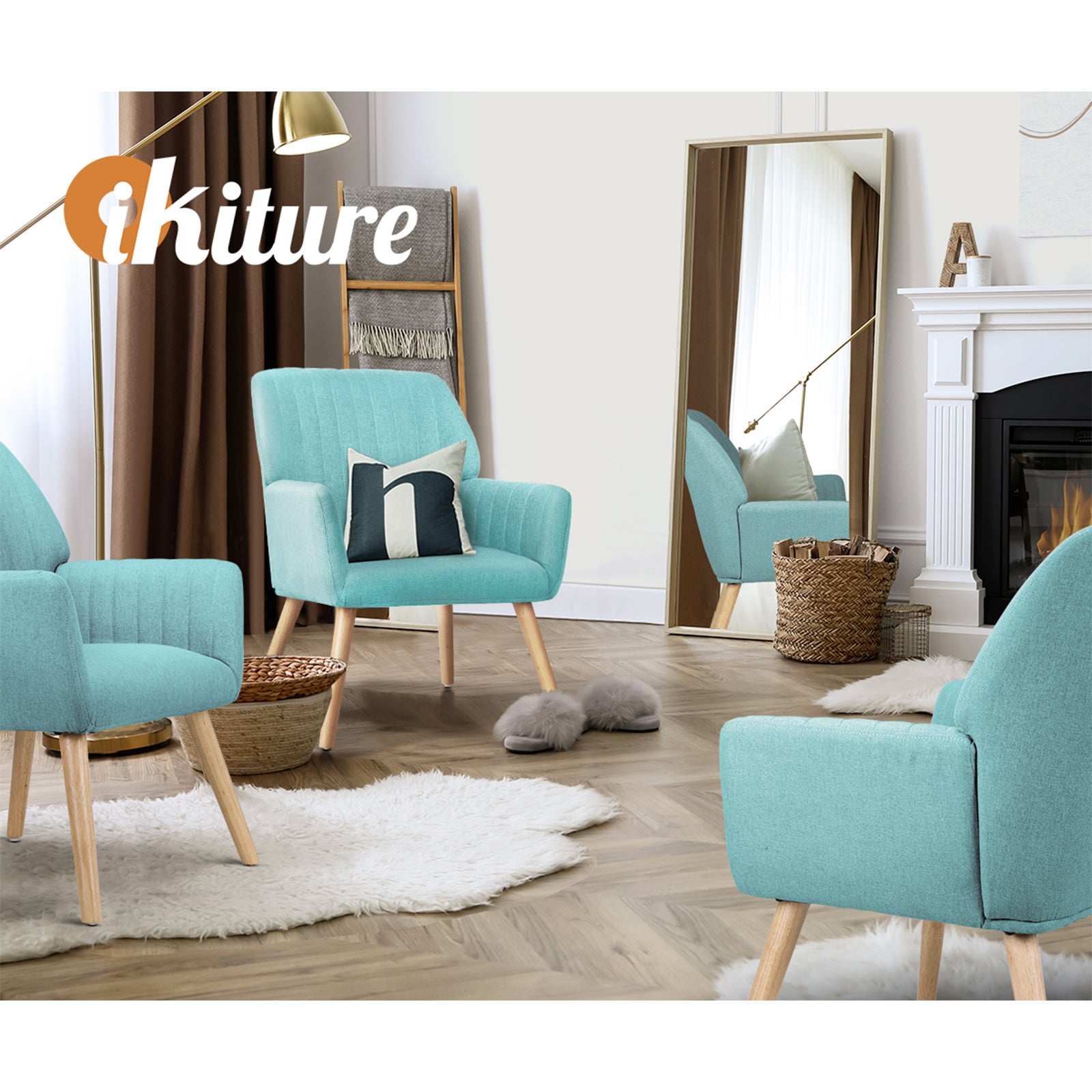 Oikiture Armchair Lounge Sofa Chair Fabric Accent Chairs Armchairs Couches Blue - Sunyee