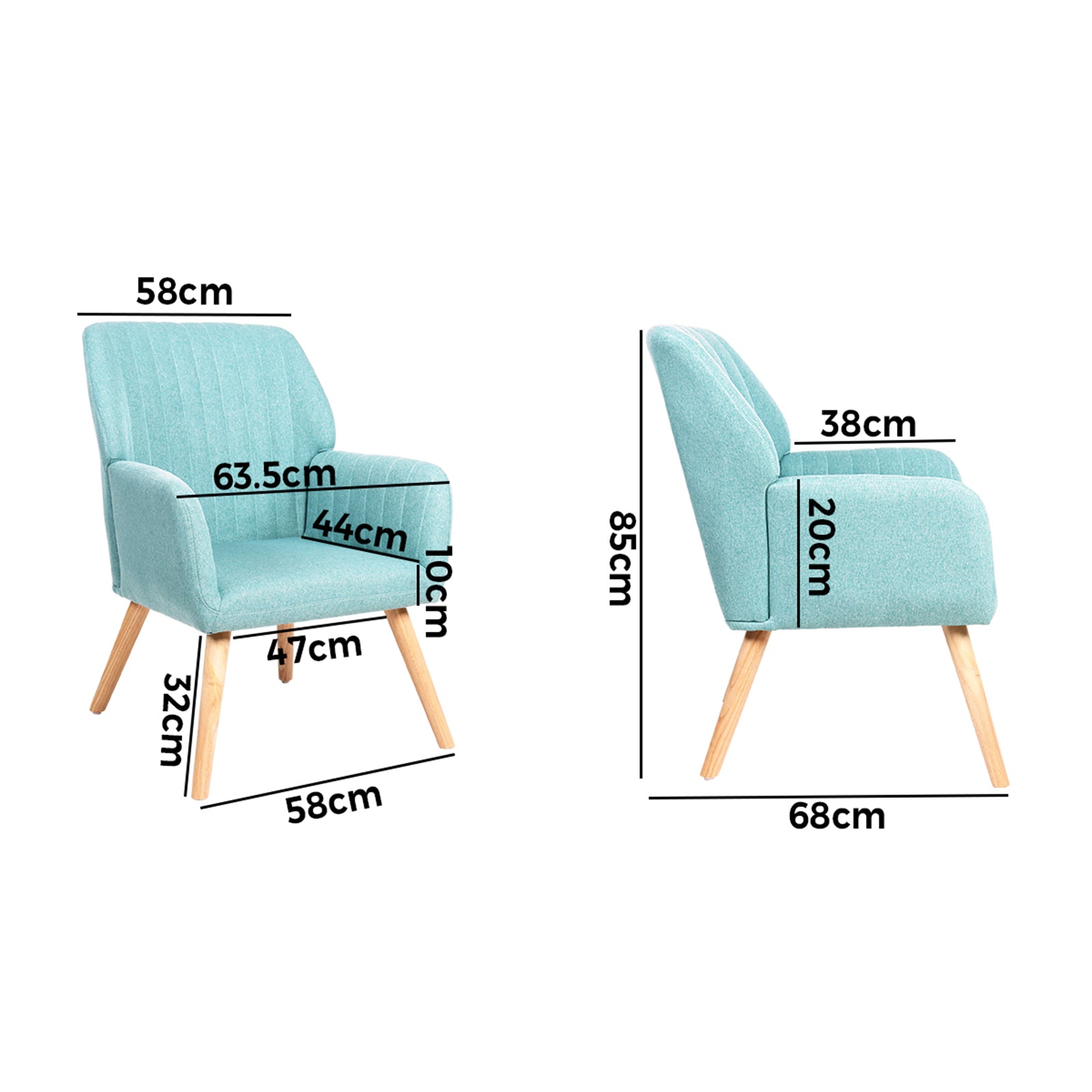 Oikiture Armchair Lounge Sofa Chair Fabric Accent Chairs Armchairs Couches Blue - Sunyee