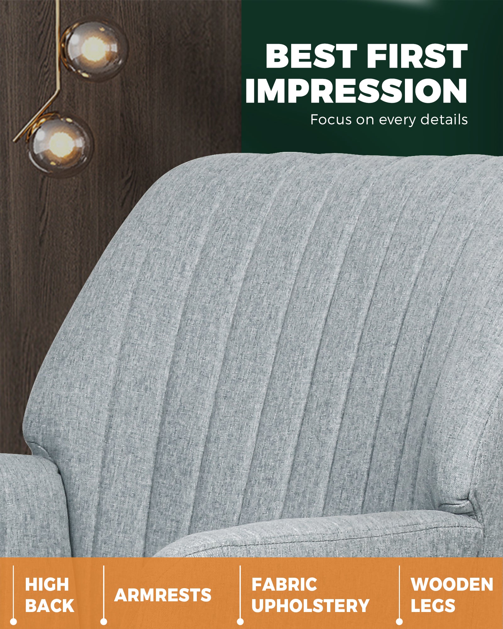 Oikiture Armchair Lounge Sofa Chair Fabric Accent Chairs Armchairs Couches Grey - Sunyee