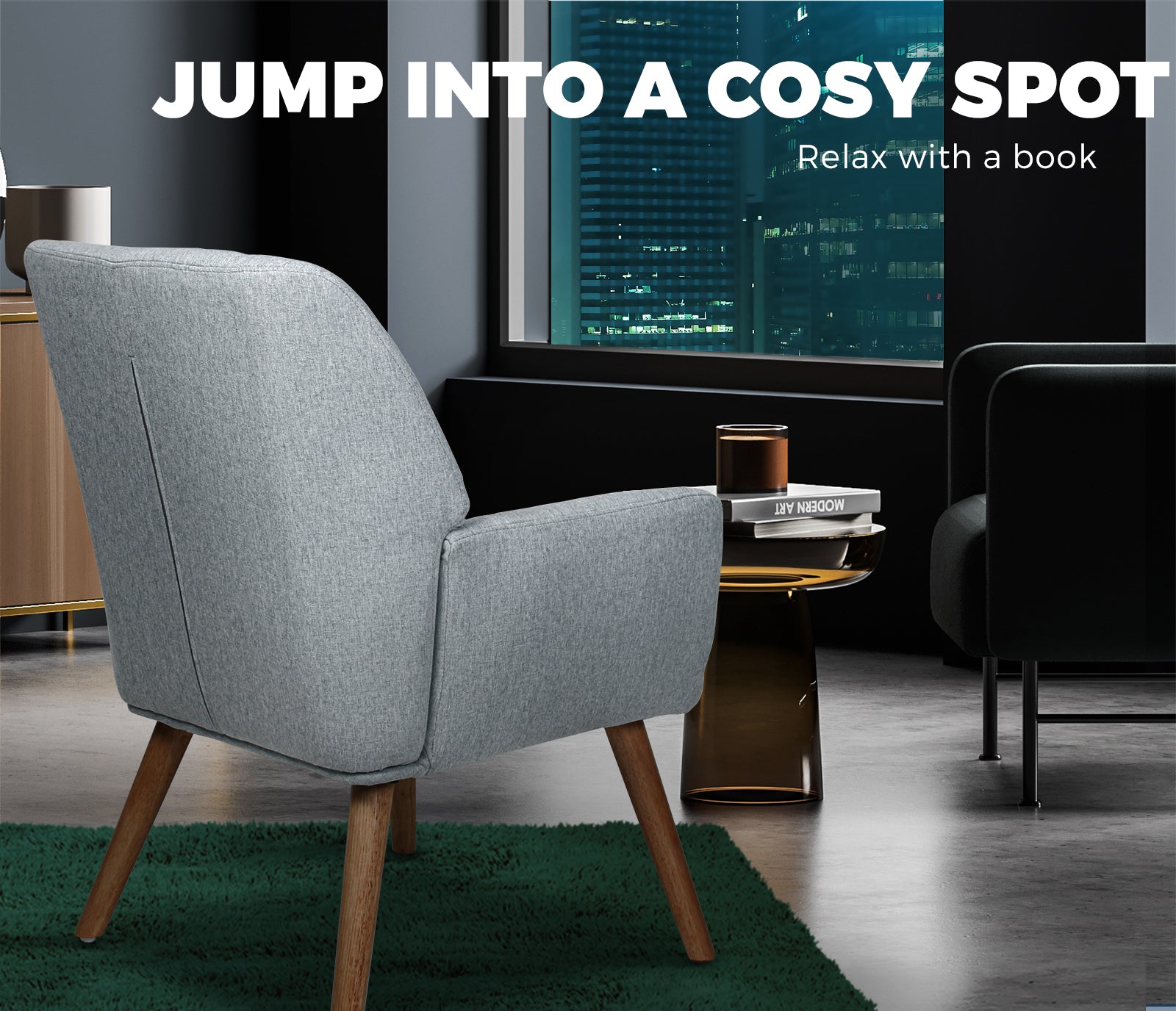 Oikiture Armchair Lounge Sofa Chair Fabric Accent Chairs Armchairs Couches Grey - Sunyee