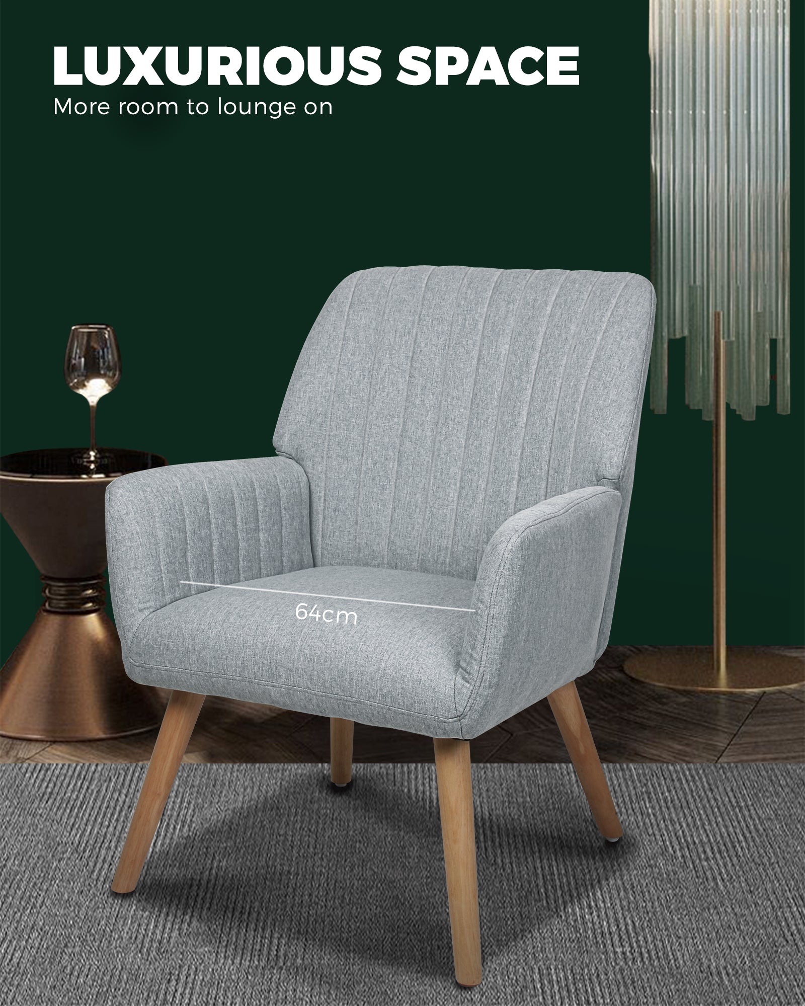 Oikiture Armchair Lounge Sofa Chair Fabric Accent Chairs Armchairs Couches Grey - Sunyee