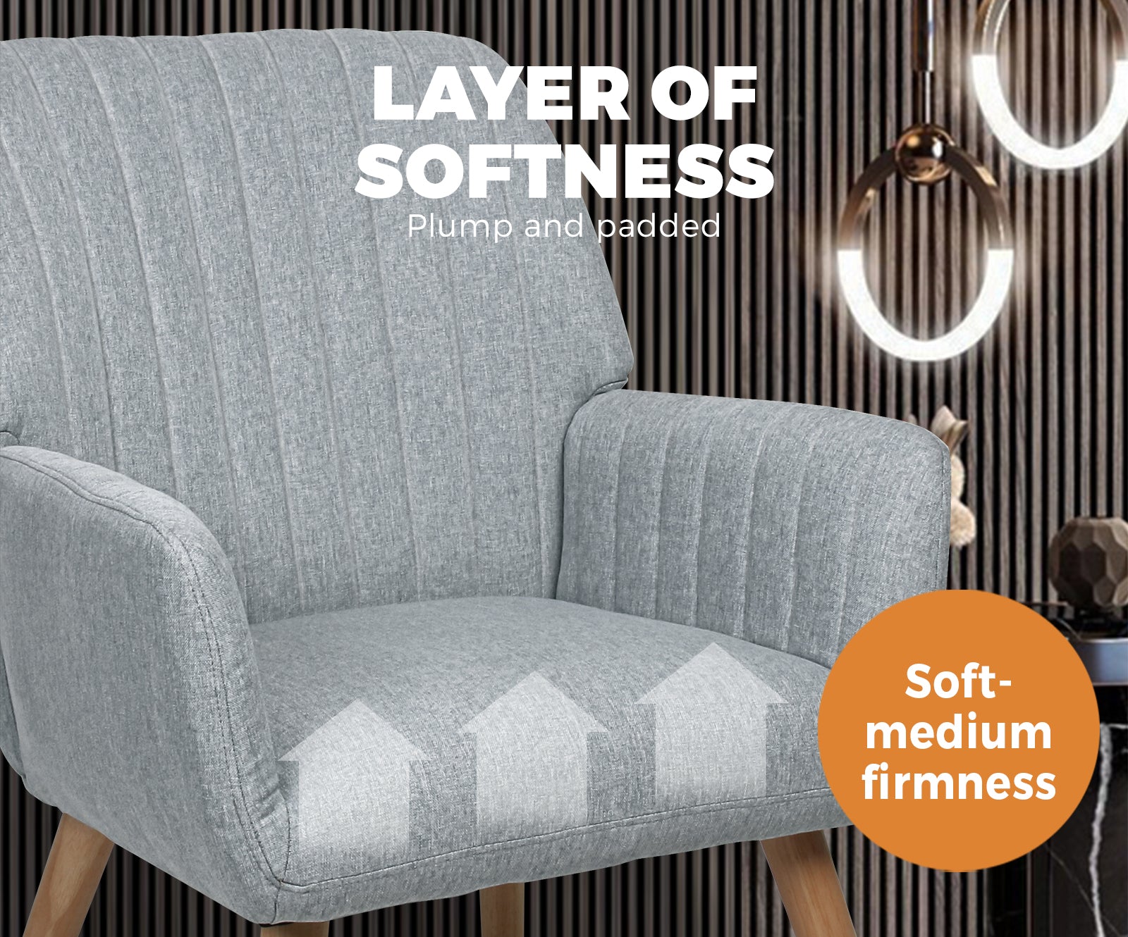 Oikiture Armchair Lounge Sofa Chair Fabric Accent Chairs Armchairs Couches Grey - Sunyee