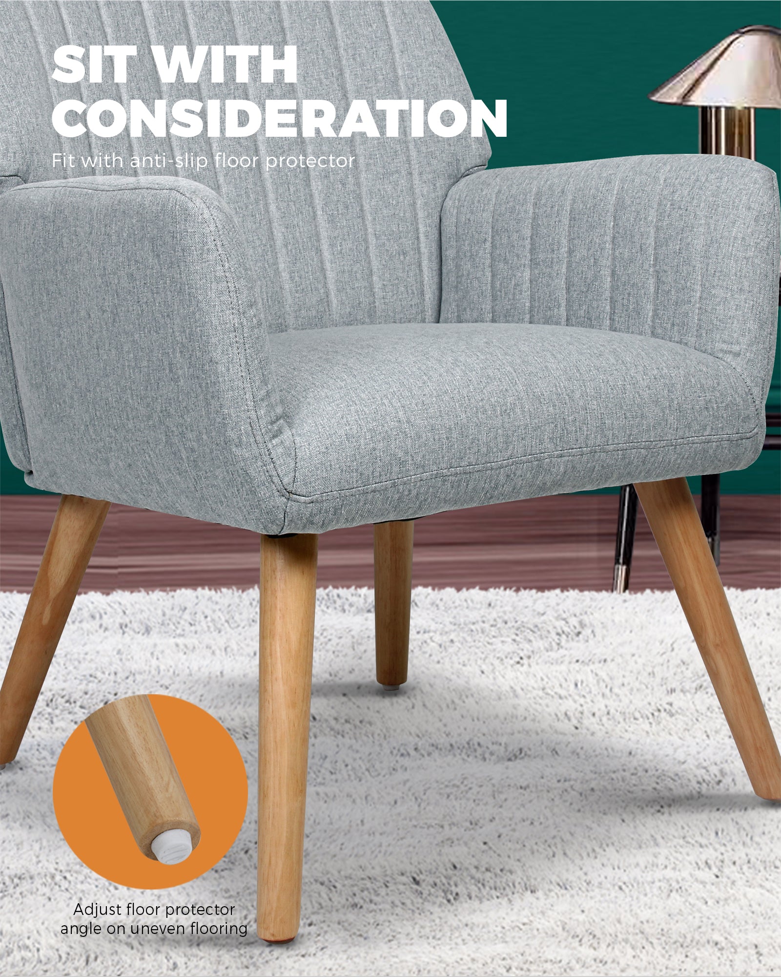 Oikiture Armchair Lounge Sofa Chair Fabric Accent Chairs Armchairs Couches Grey - Sunyee