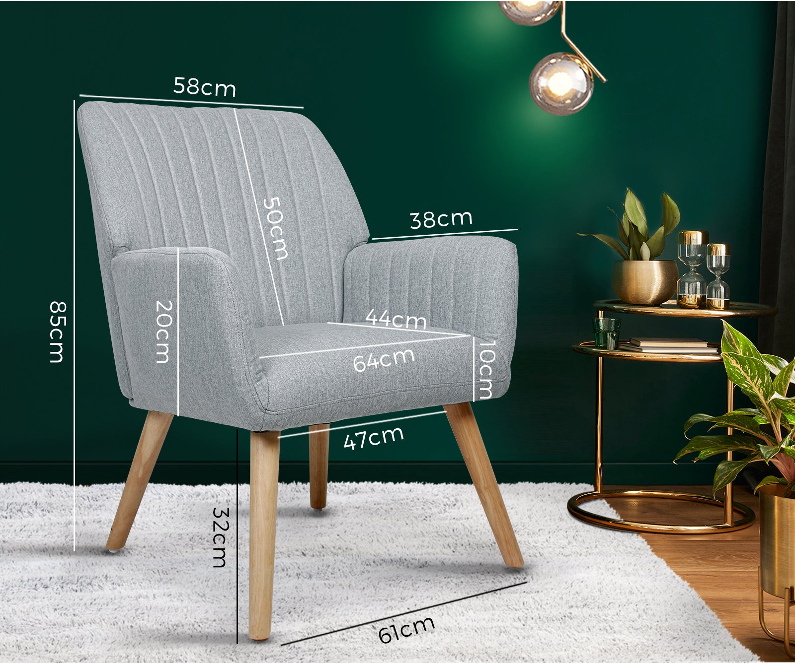 Oikiture Armchair Lounge Sofa Chair Fabric Accent Chairs Armchairs Couches Grey - Sunyee