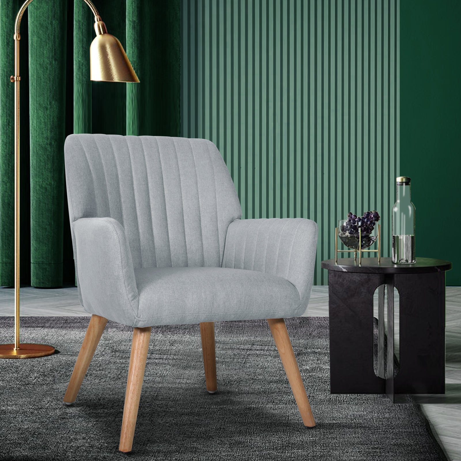 Oikiture Armchair Lounge Sofa Chair Fabric Accent Chairs Armchairs Couches Grey - Sunyee