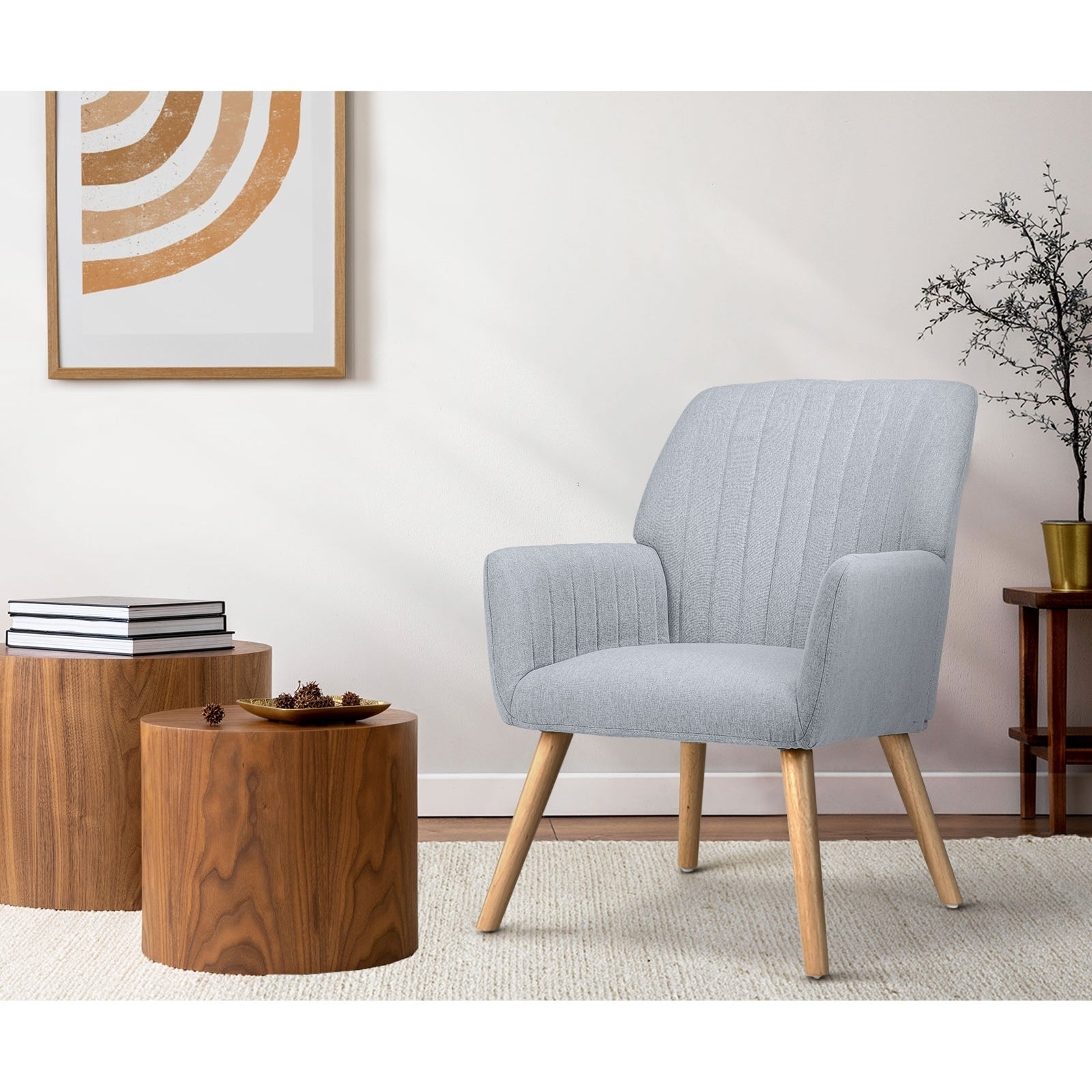 Oikiture 2x Armchair Lounge Sofa Chair Fabric Accent Chairs Couches Grey - Sunyee