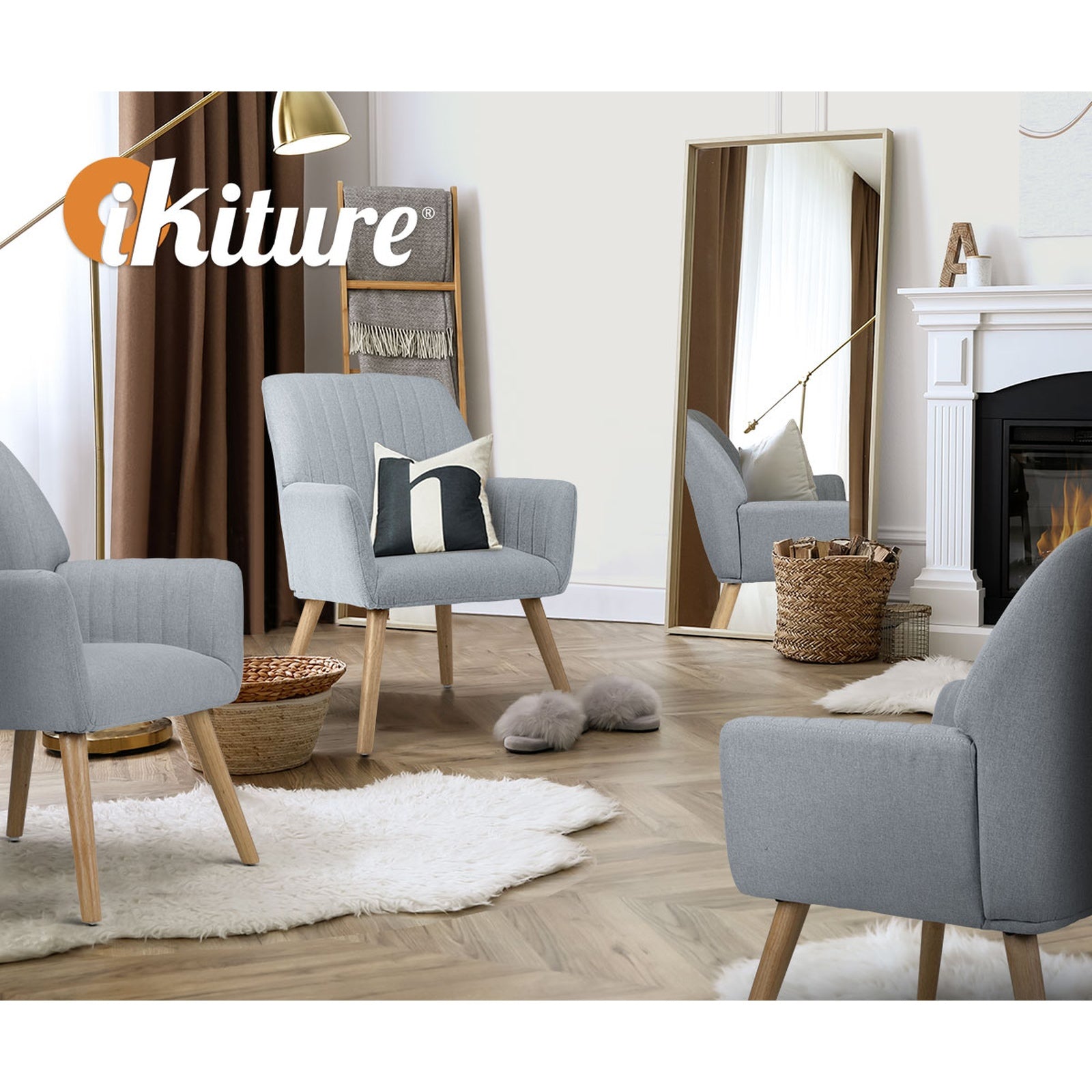Oikiture 2x Armchair Lounge Sofa Chair Fabric Accent Chairs Couches Grey - Sunyee