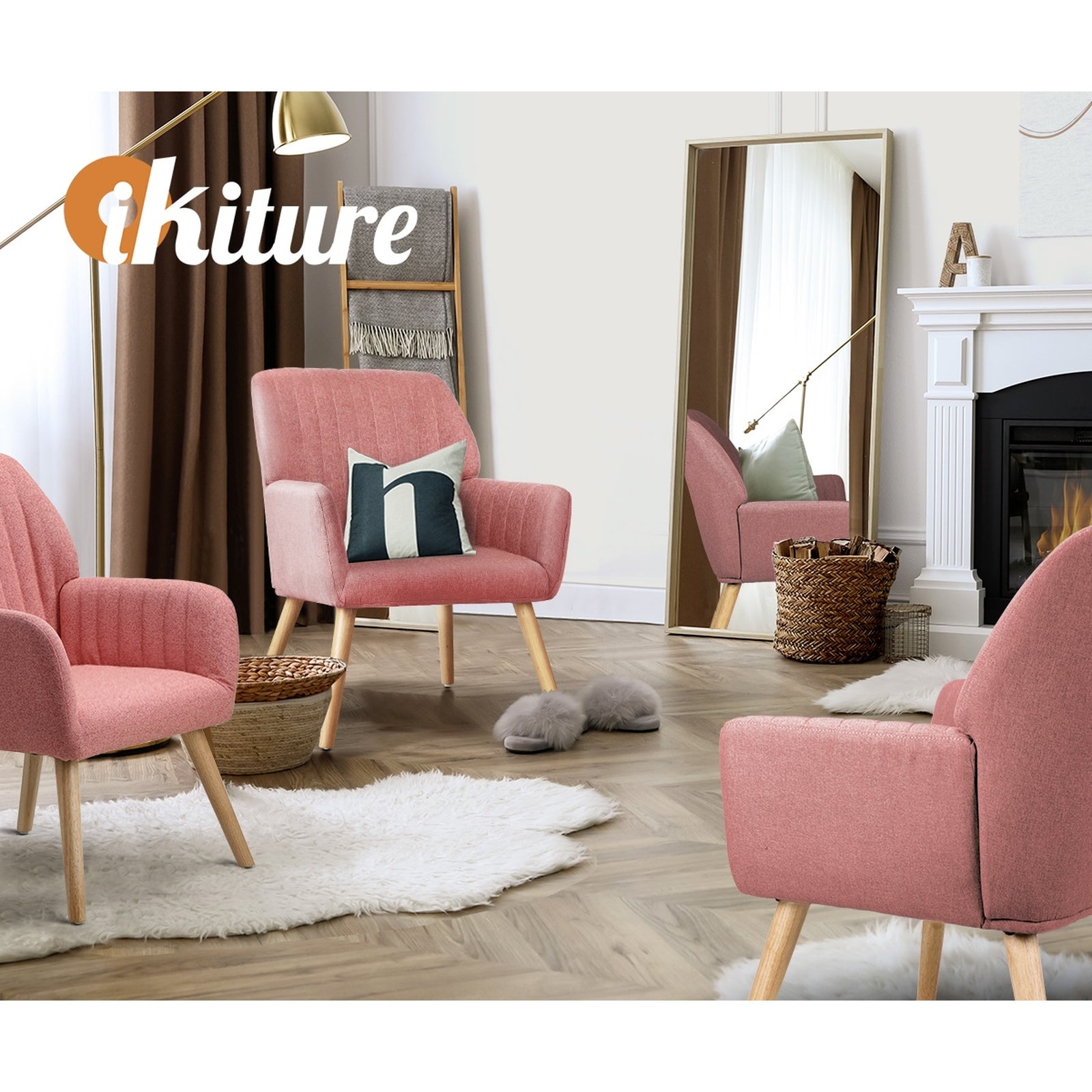 Oikiture Armchair Lounge Sofa Chair Fabric Accent Chairs Armchairs Couches Pink - Sunyee