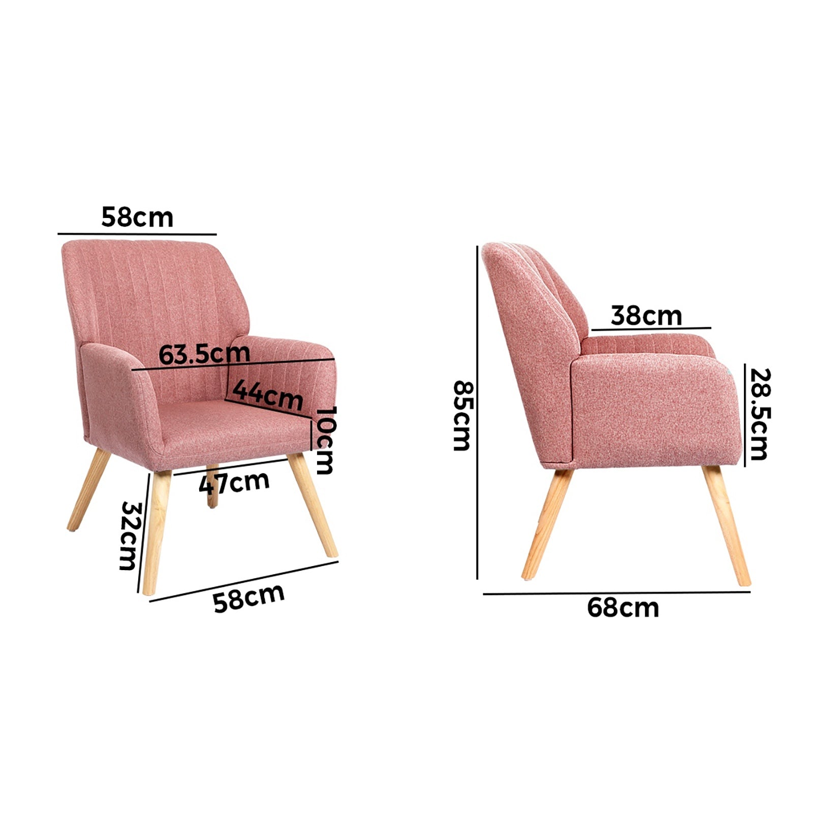 Oikiture Armchair Lounge Sofa Chair Fabric Accent Chairs Armchairs Couches Pink - Sunyee