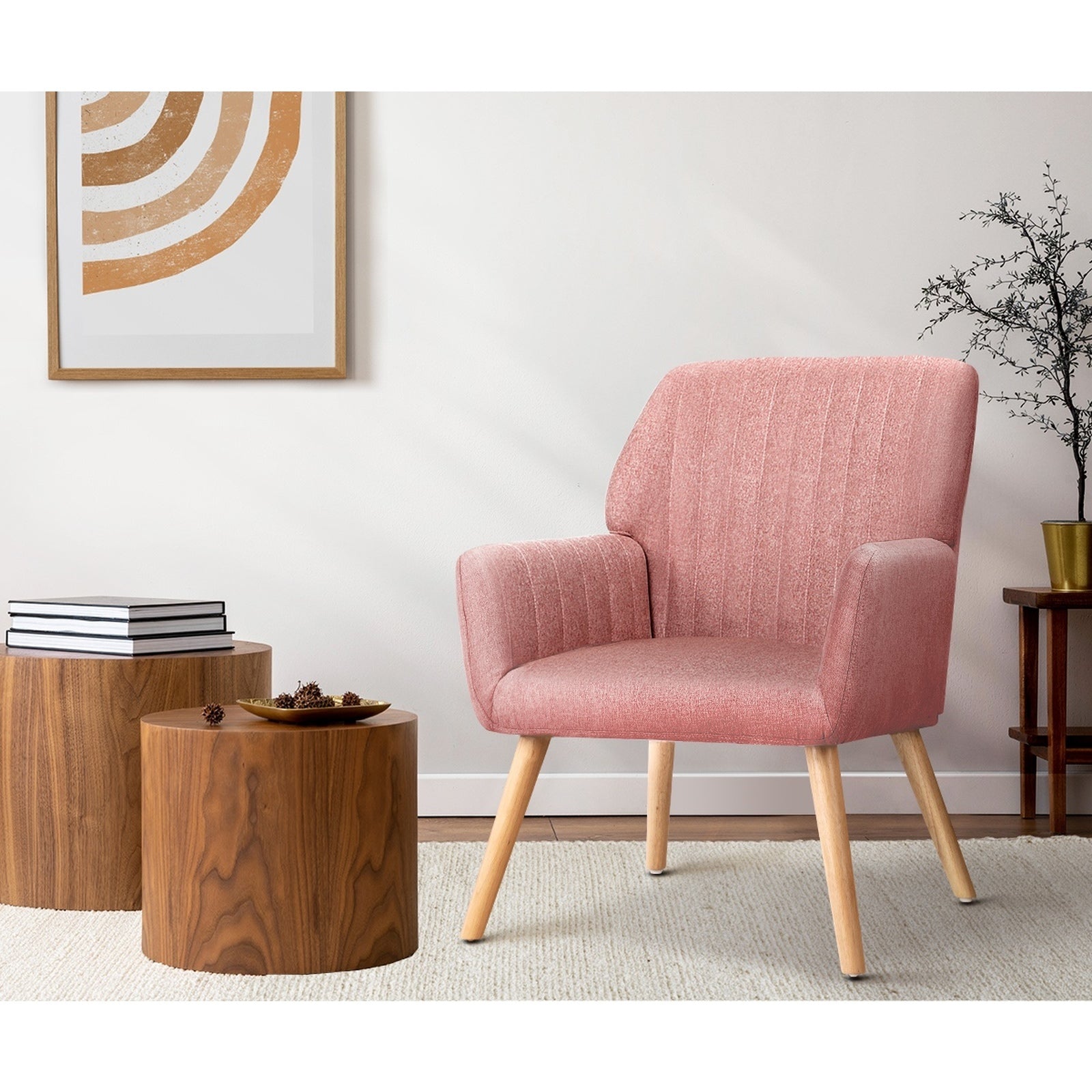 Oikiture 2x Armchair Lounge Sofa Chair Fabric Accent Chairs Armchairs Pink - Sunyee