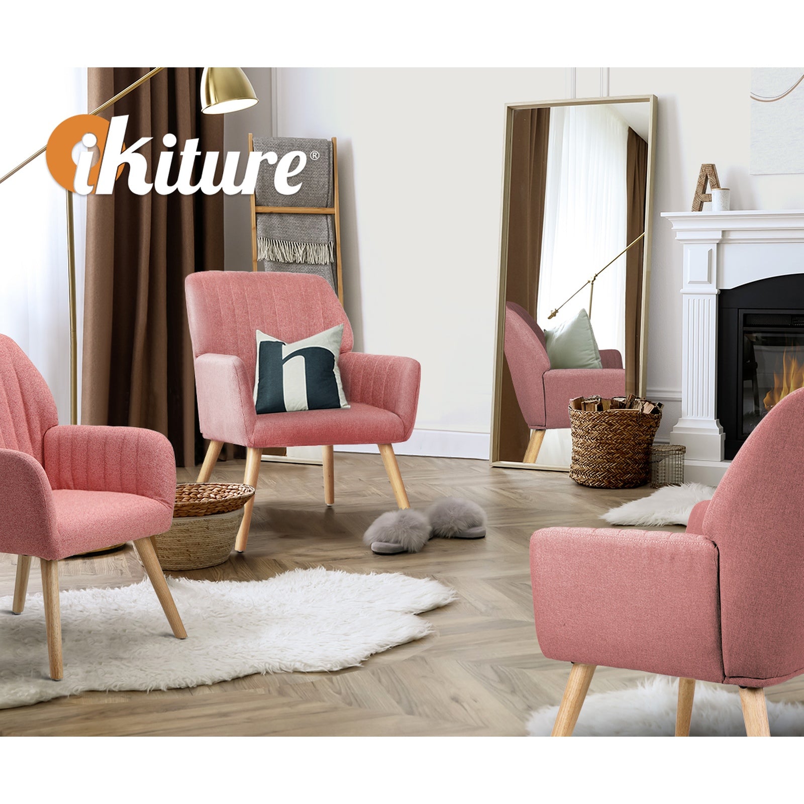 Oikiture 2x Armchair Lounge Sofa Chair Fabric Accent Chairs Armchairs Pink - Sunyee