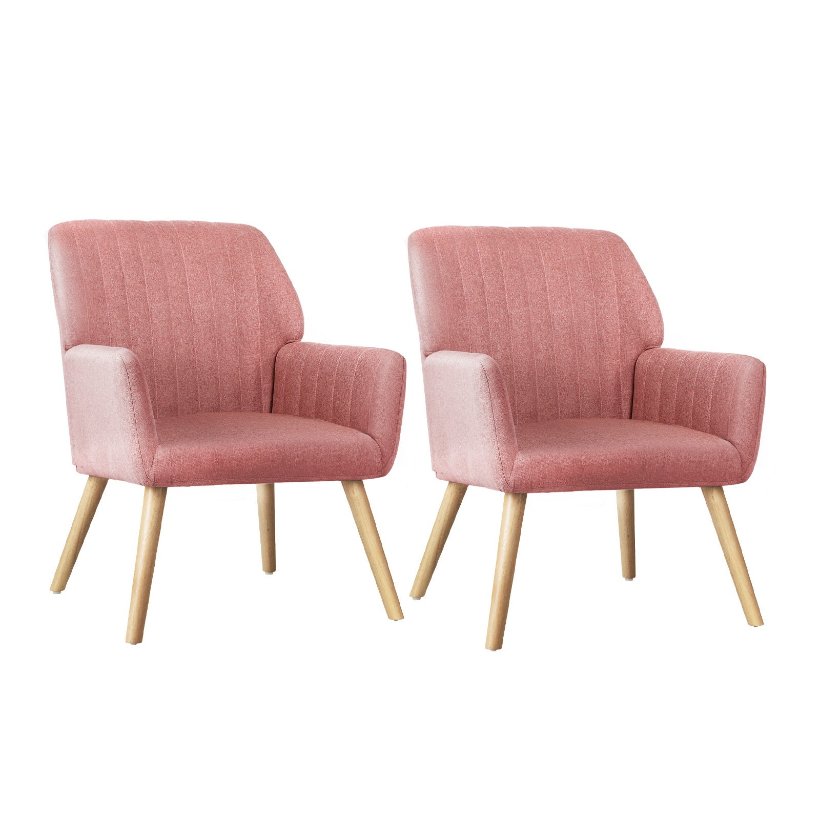 Oikiture 2x Armchair Lounge Sofa Chair Fabric Accent Chairs Armchairs Pink - Sunyee