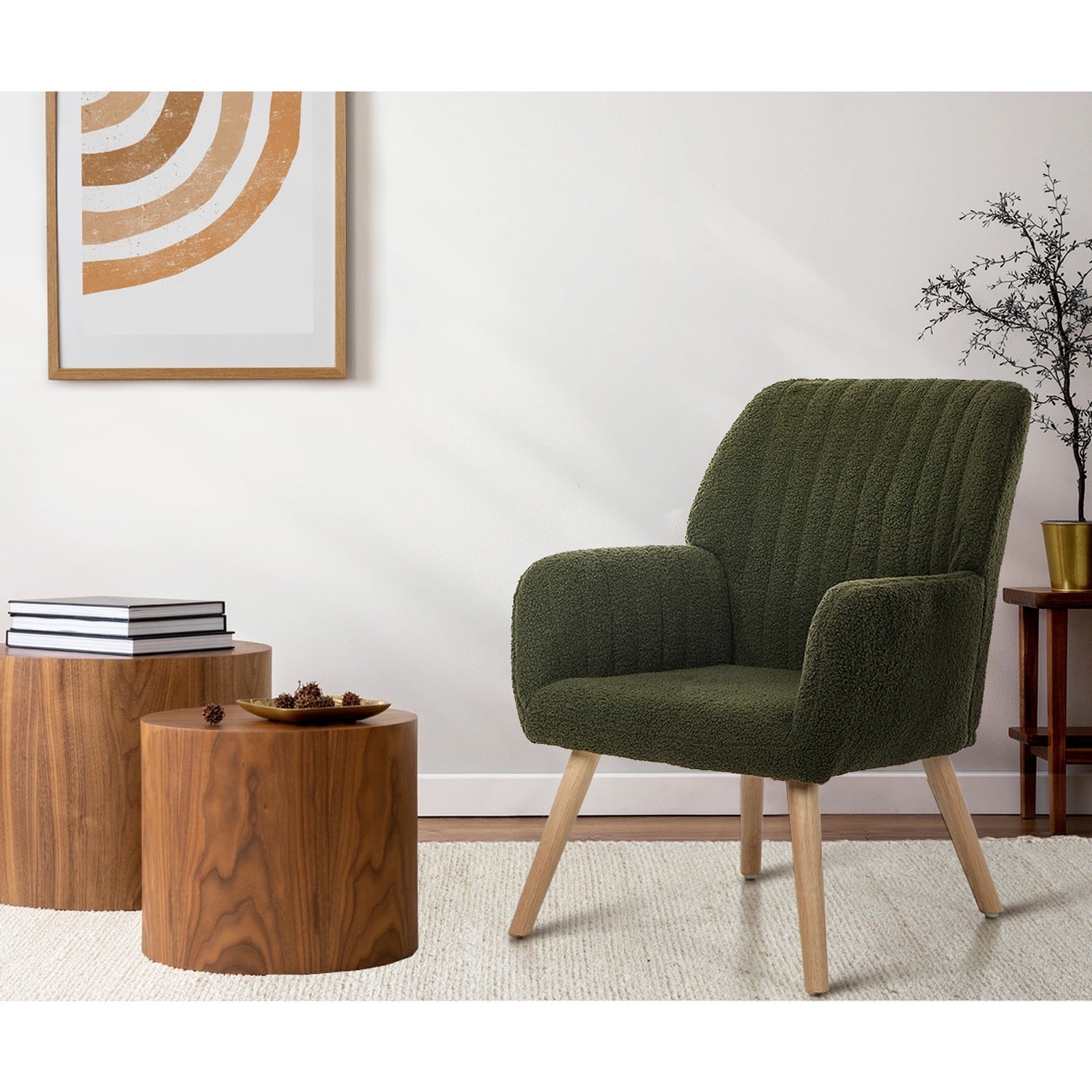 Oikiture Armchair Lounge Sofa Chair Sherpa Accent Chairs Armchairs Couches Green - Sunyee
