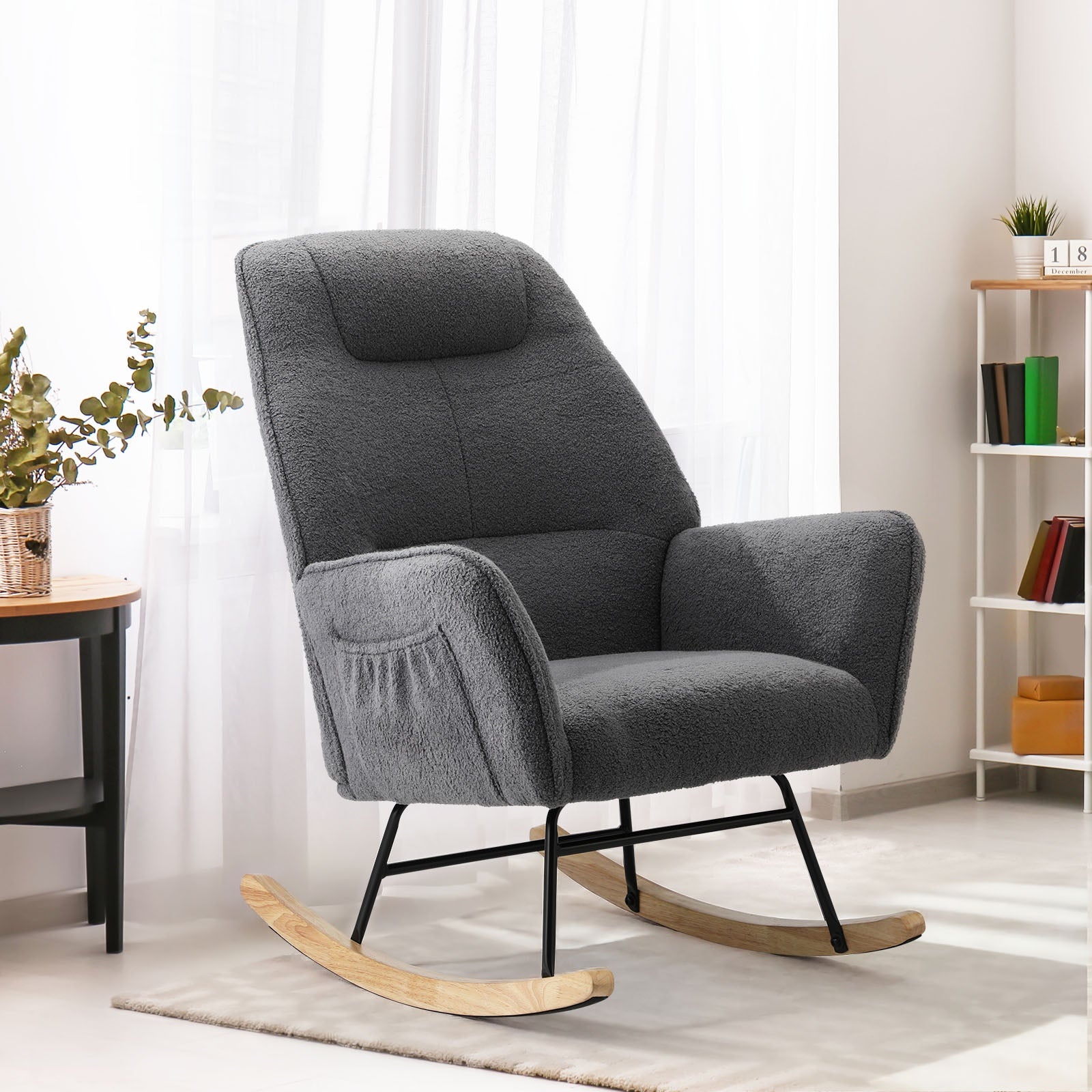 Oikiture Rocking Chair Nursing Armchair Sherpa Accent Chairs Upholstered - Sunyee