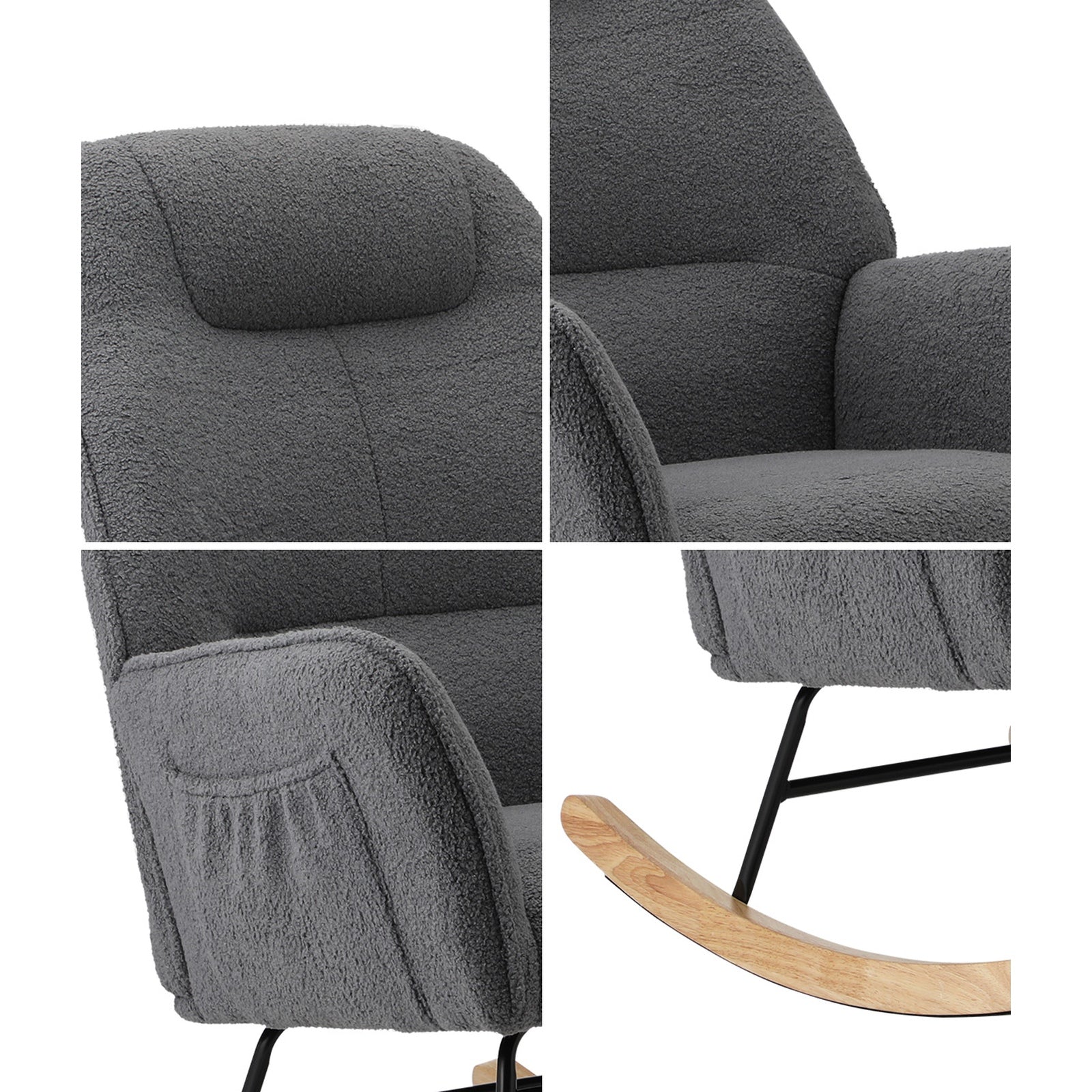 Oikiture Rocking Chair Nursing Armchair Sherpa Accent Chairs Upholstered Grey