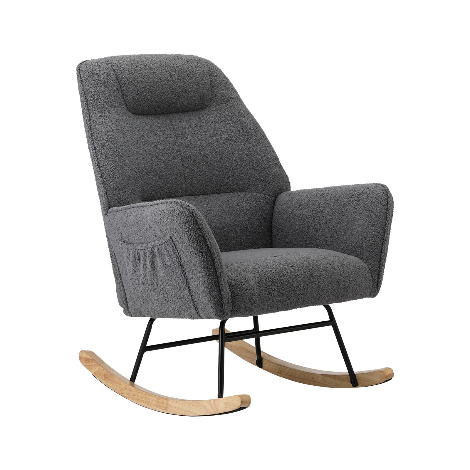 Oikiture Rocking Chair Nursing Armchair Sherpa Accent Chairs Upholstered Grey