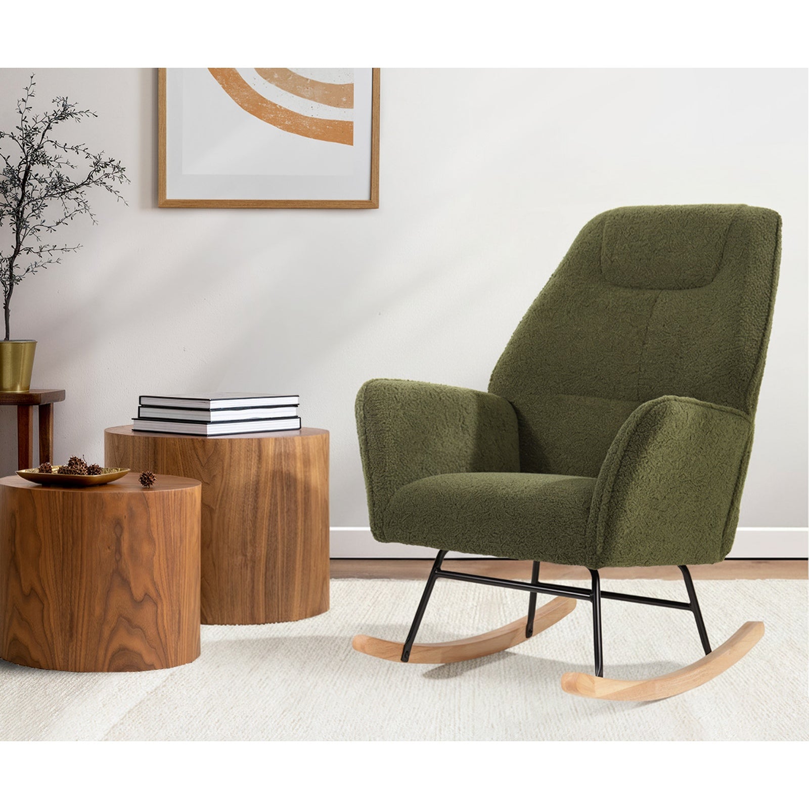 Oikiture Rocking Chair Nursing Armchair Sherpa Accent Chairs Upholstered - Sunyee