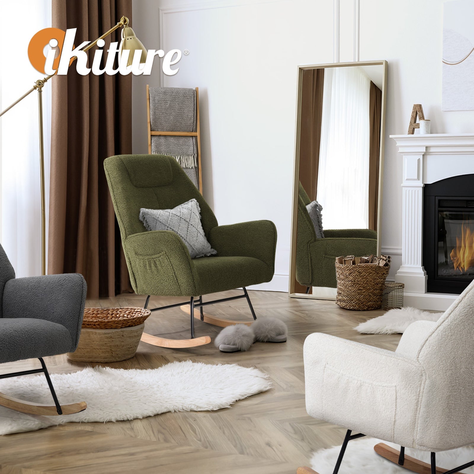 Oikiture Rocking Chair Nursing Armchair Sherpa Accent Chairs Upholstered - Sunyee