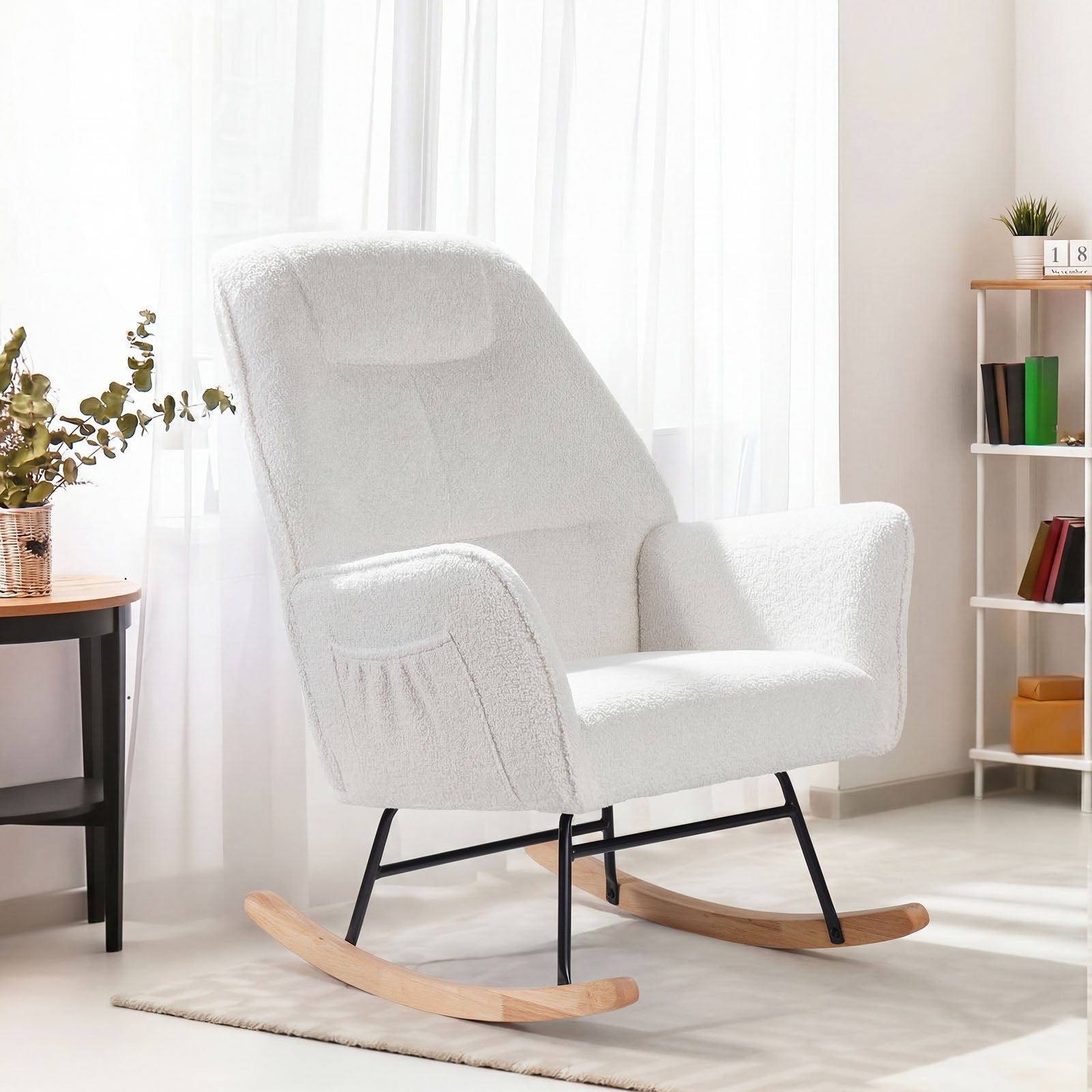 Oikiture Rocking Chair Nursing Armchair Sherpa Accent Chairs Upholstered White