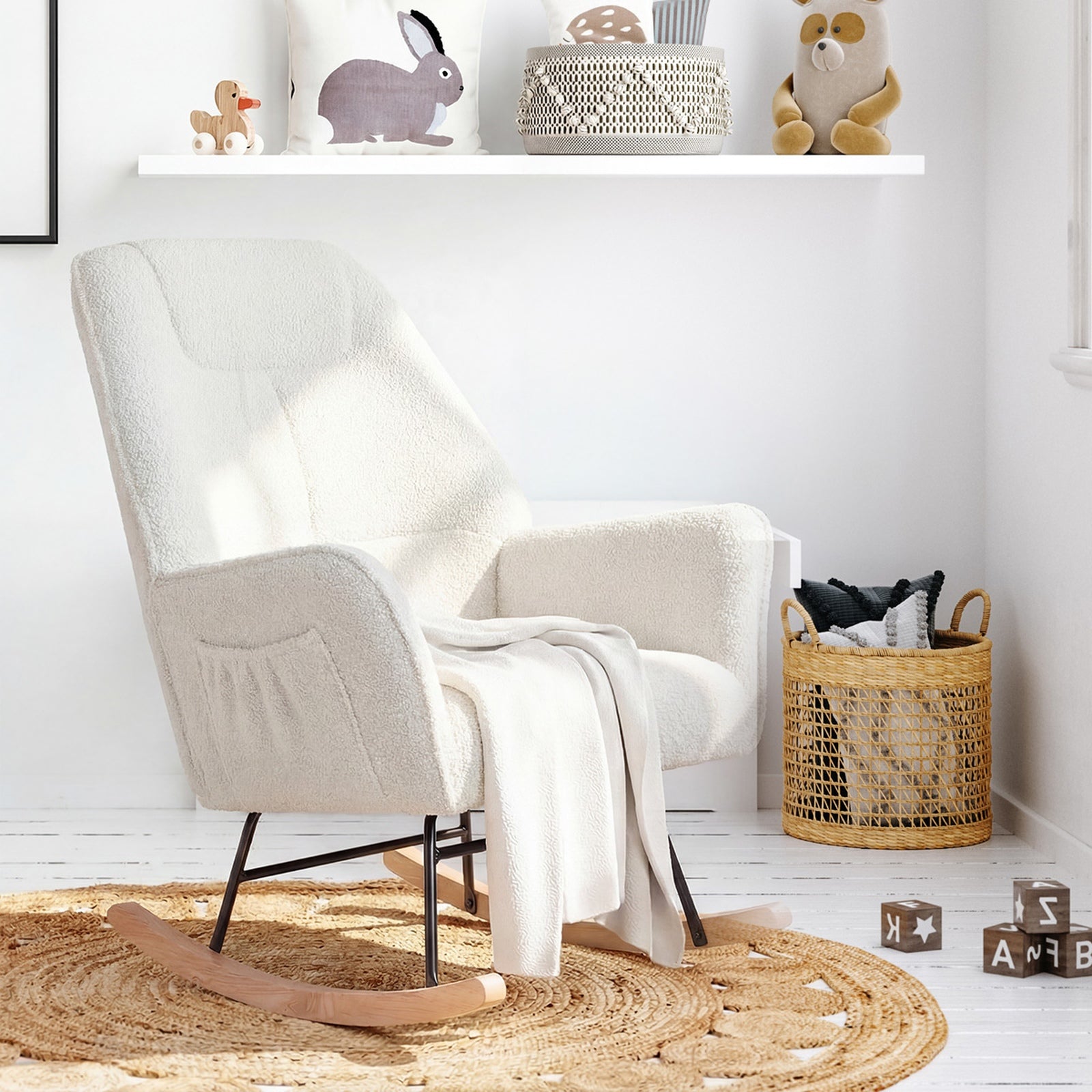 Oikiture Rocking Chair Nursing Armchair Sherpa Accent Chairs Upholstered White