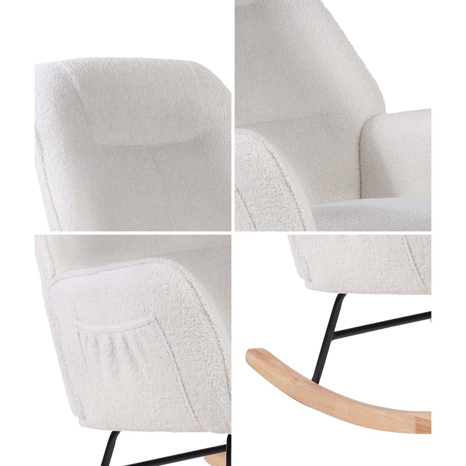 Oikiture Rocking Chair Nursing Armchair Sherpa Accent Chairs Upholstered White