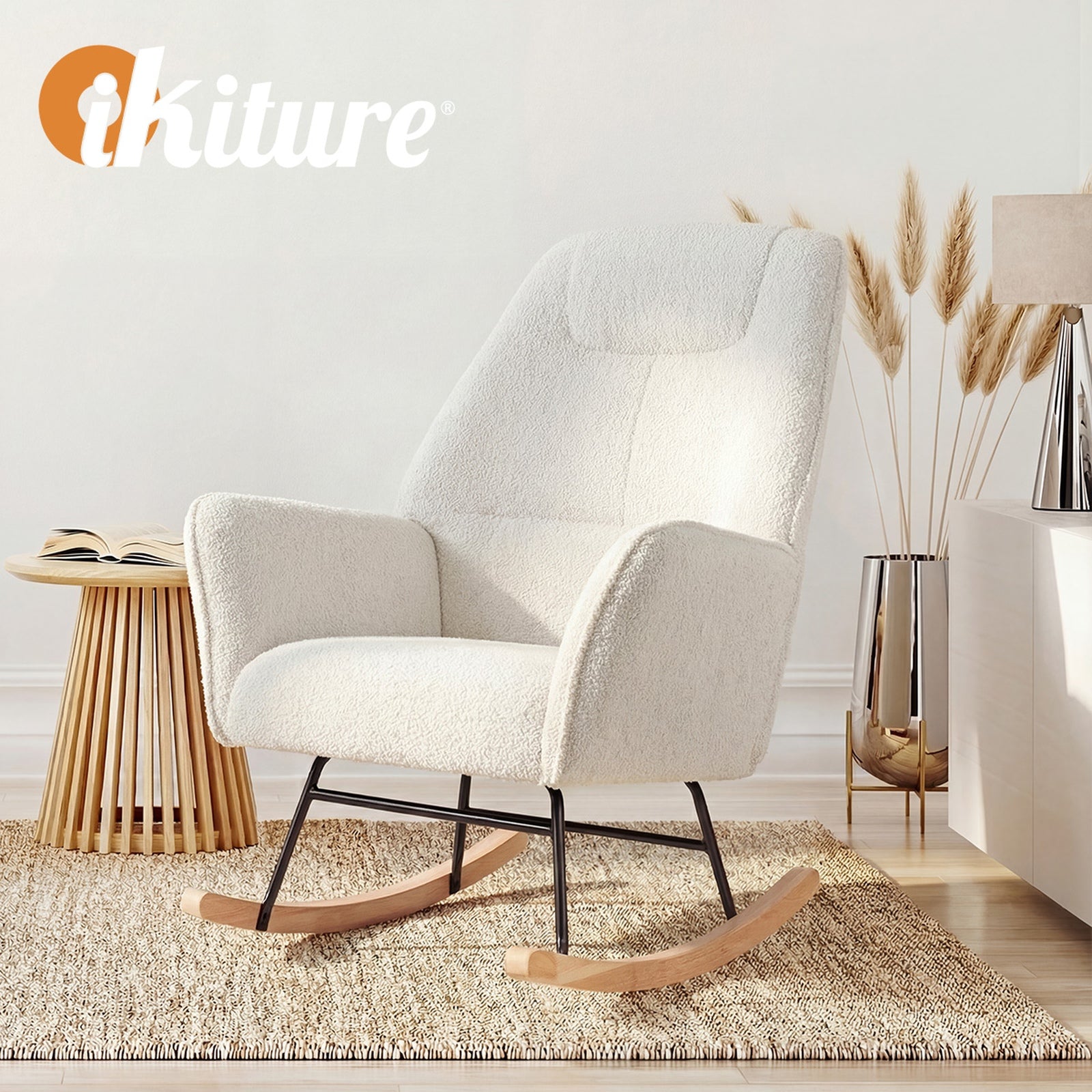 Oikiture Rocking Chair Nursing Armchair Sherpa Accent Chairs Upholstered White