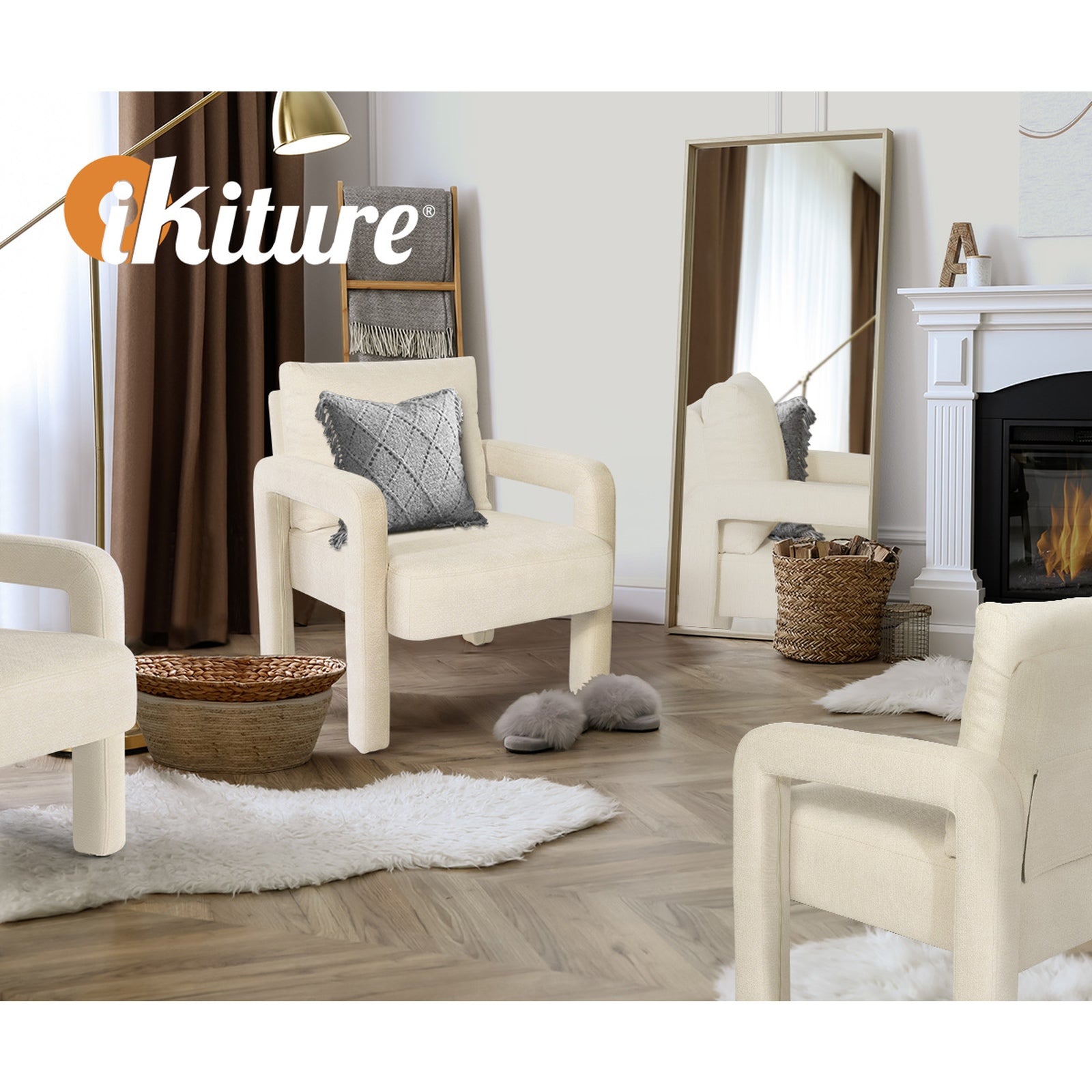 Oikiture Armchair Velvet Accent Chairs 1 Seater Lounge Sofa Chair Beige - Sunyee