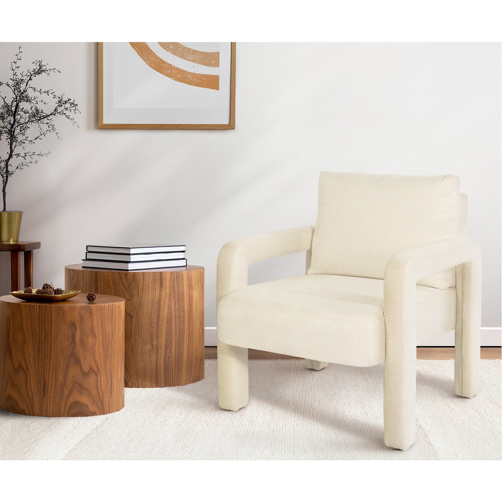 Oikiture 2x Armchair Velvet Accent Chairs 1 Seater Lounge Sofa Chair Beige - Sunyee