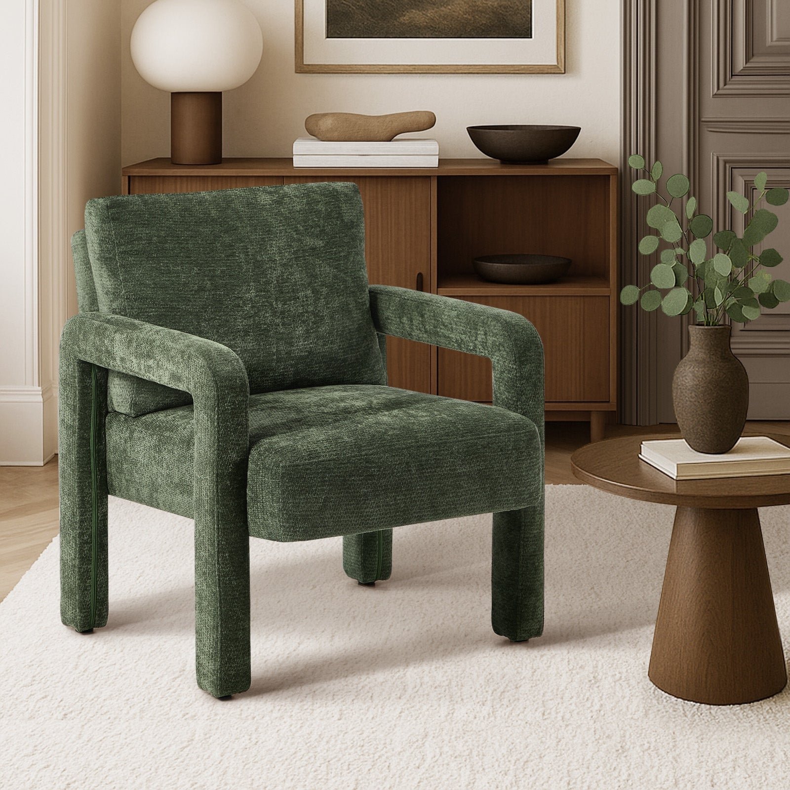 Oikiture Armchair Velvet Accent Chairs 1 Seater Lounge Sofa Chair Green - Sunyee