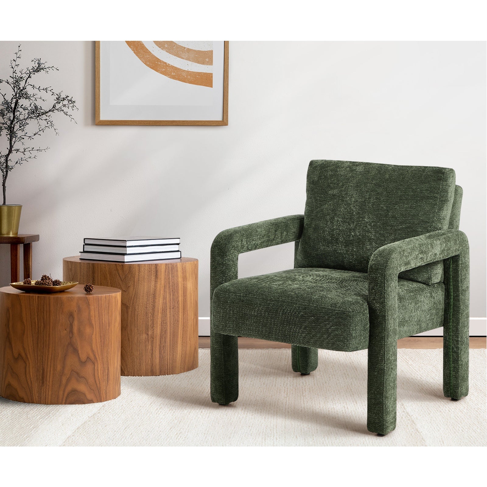 Oikiture Armchair Velvet Accent Chairs 1 Seater Lounge Sofa Chair Green - Sunyee