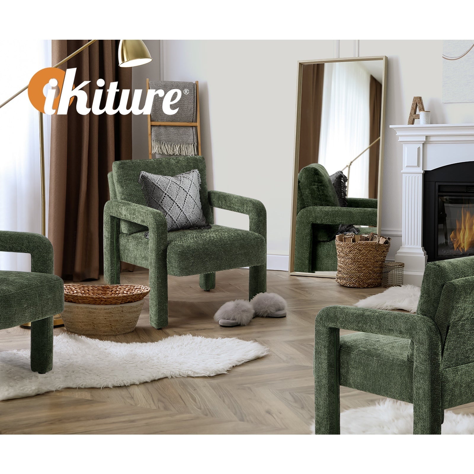 Oikiture 2x Armchair Velvet Accent Chairs 1 Seater Lounge Sofa Chair Green - Sunyee