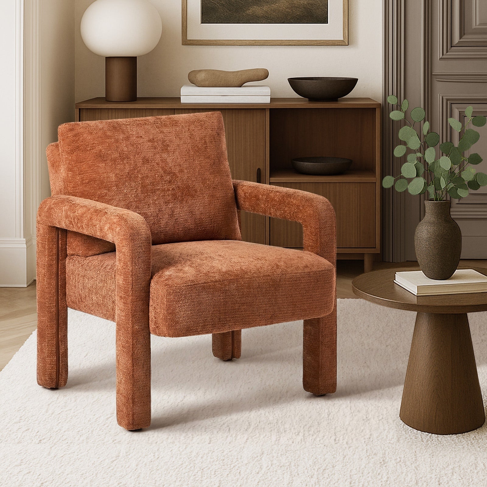 Oikiture Armchair Velvet Accent Chairs 1 Seater Lounge Sofa Chair Orange - Sunyee
