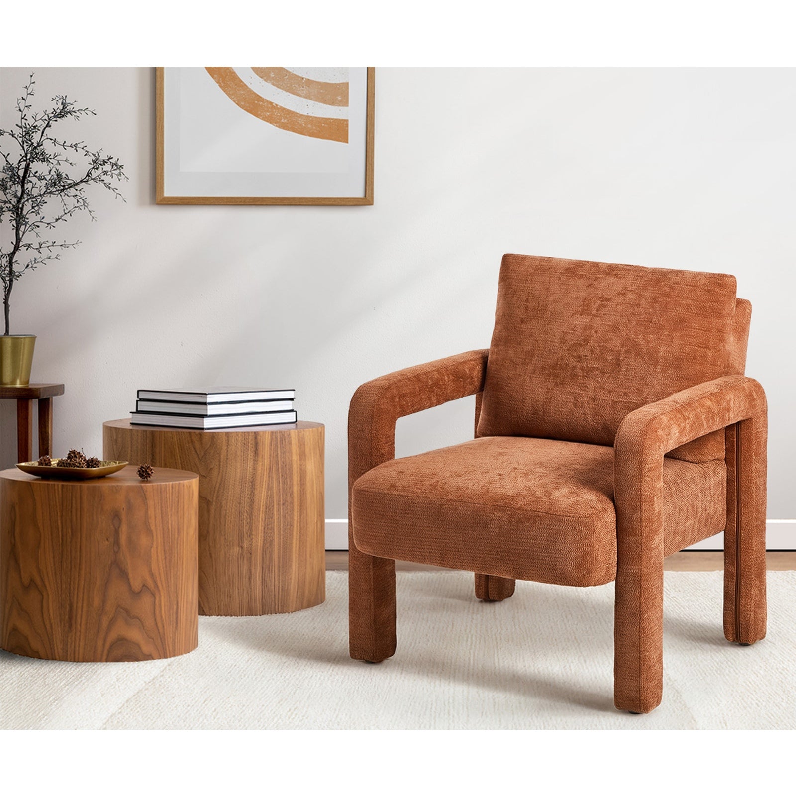 Oikiture Armchair Velvet Accent Chairs 1 Seater Lounge Sofa Chair Orange - Sunyee