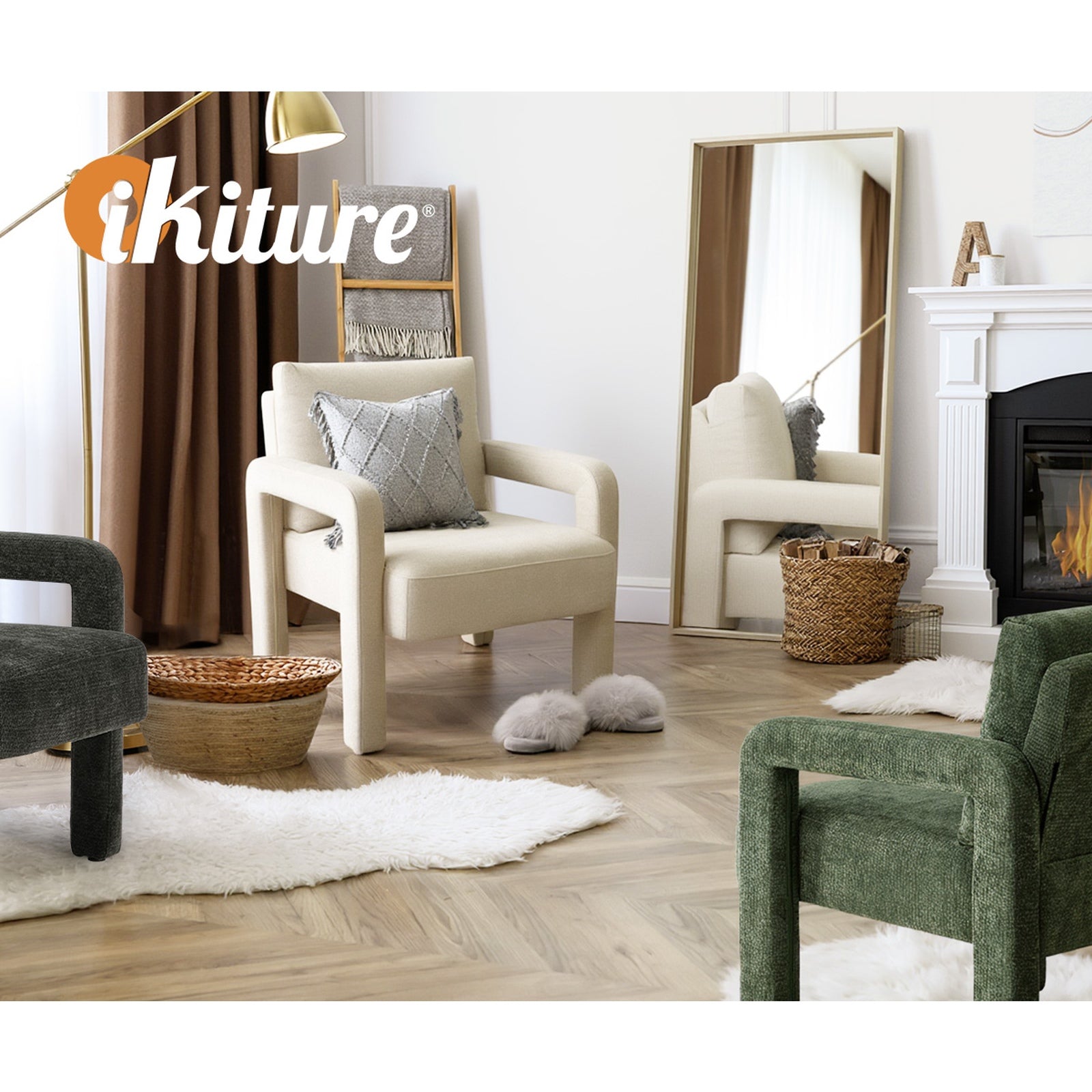 Oikiture Armchair Velvet Accent Chairs 1 Seater Lounge Sofa Chair