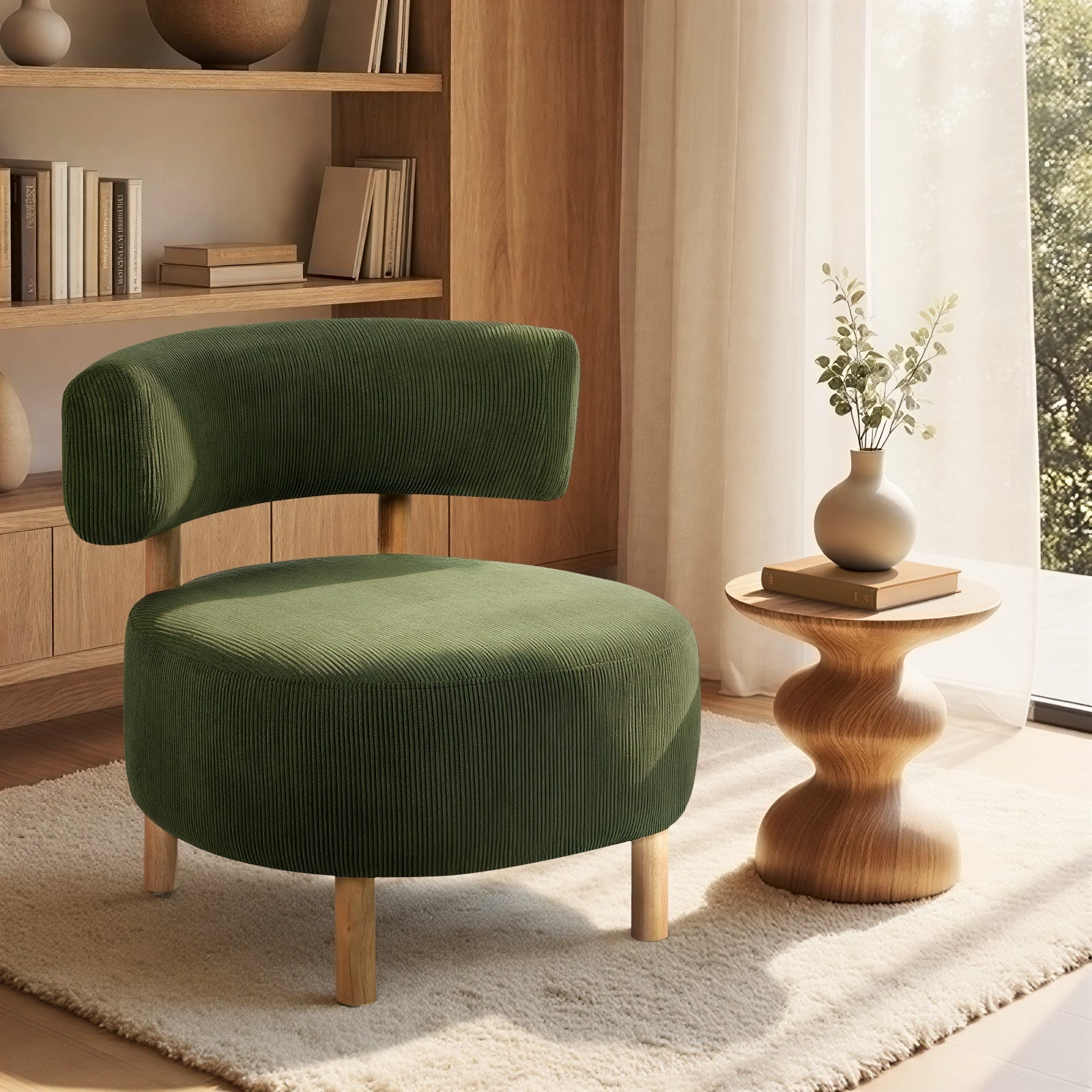 Oikiture Wooden Armchair Lounge Chair Velvet Accent Armchairs Green - Sunyee