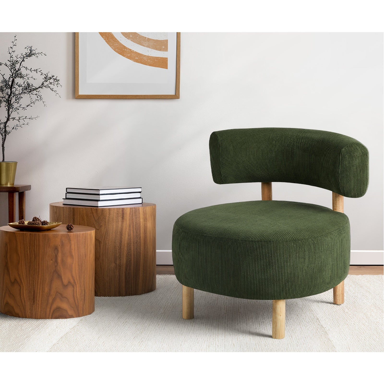 Oikiture Wooden Armchair Lounge Chair Velvet Accent Armchairs Green - Sunyee