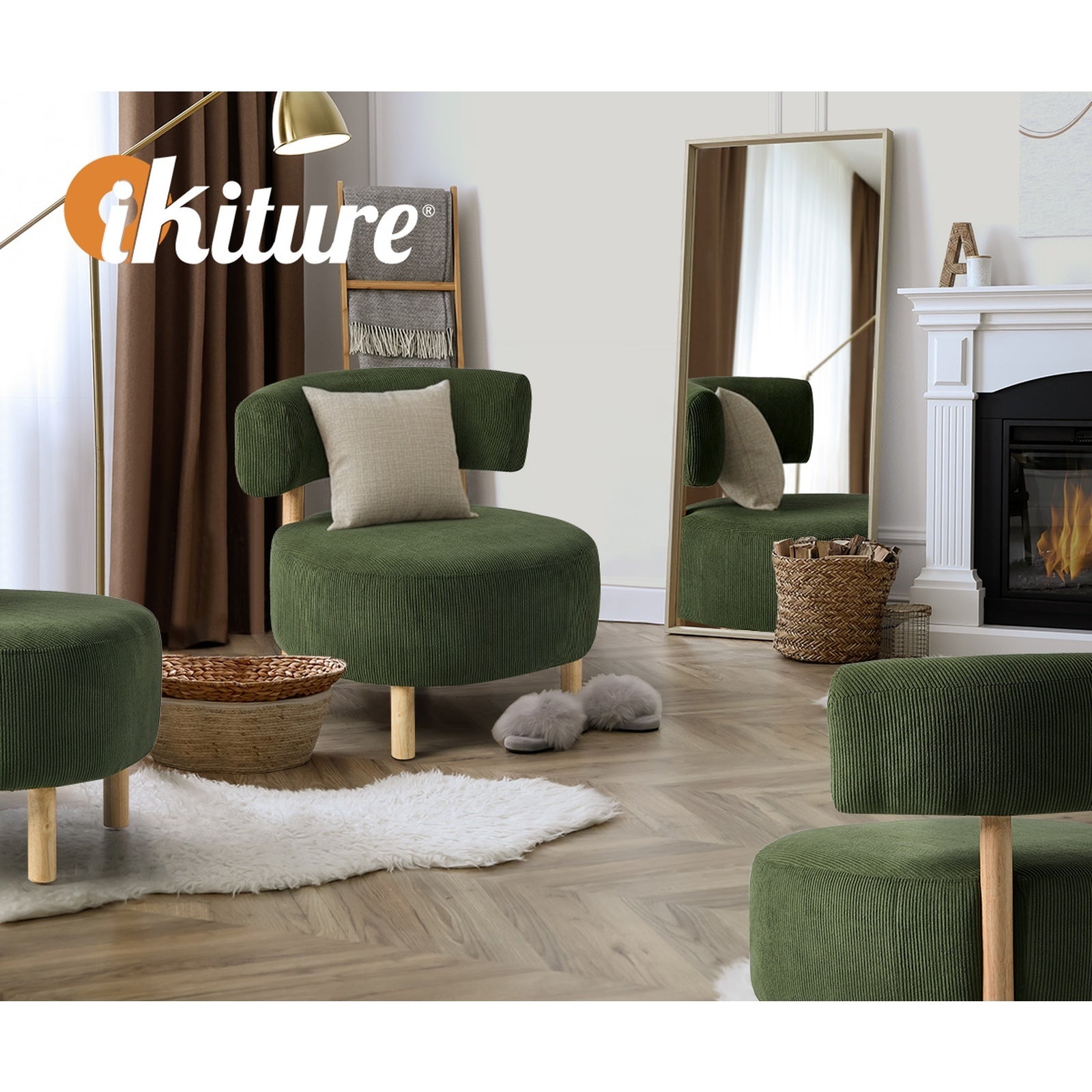Oikiture 2x Wooden Armchair Lounge Chair Velvet Accent Armchairs Green - Sunyee